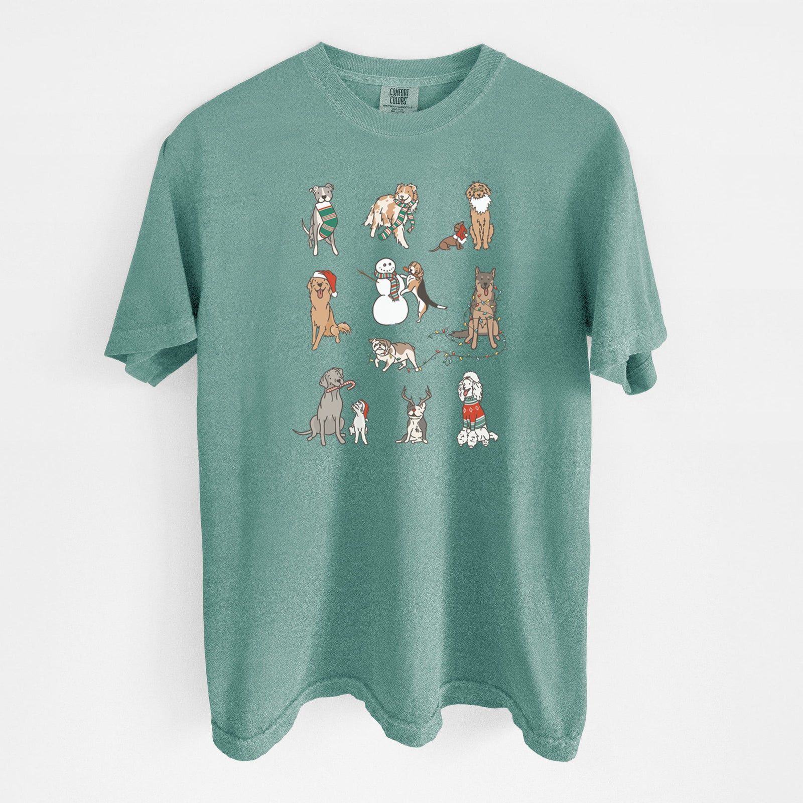 Christmas Pups - Unisex Comfort Colors Garment-Dyed Heavyweight T-shirt in Reef Green