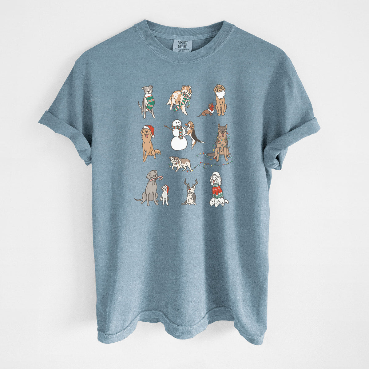 Christmas Pups - Unisex Comfort Colors Garment-Dyed Heavyweight T-shirt in Steel Blue
