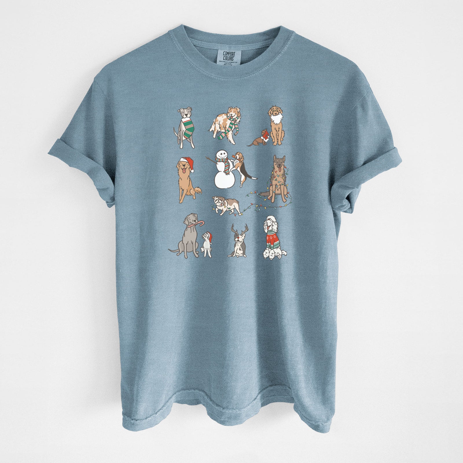 Christmas Pups - Unisex Comfort Colors Garment-Dyed Heavyweight T-shirt in Steel Blue