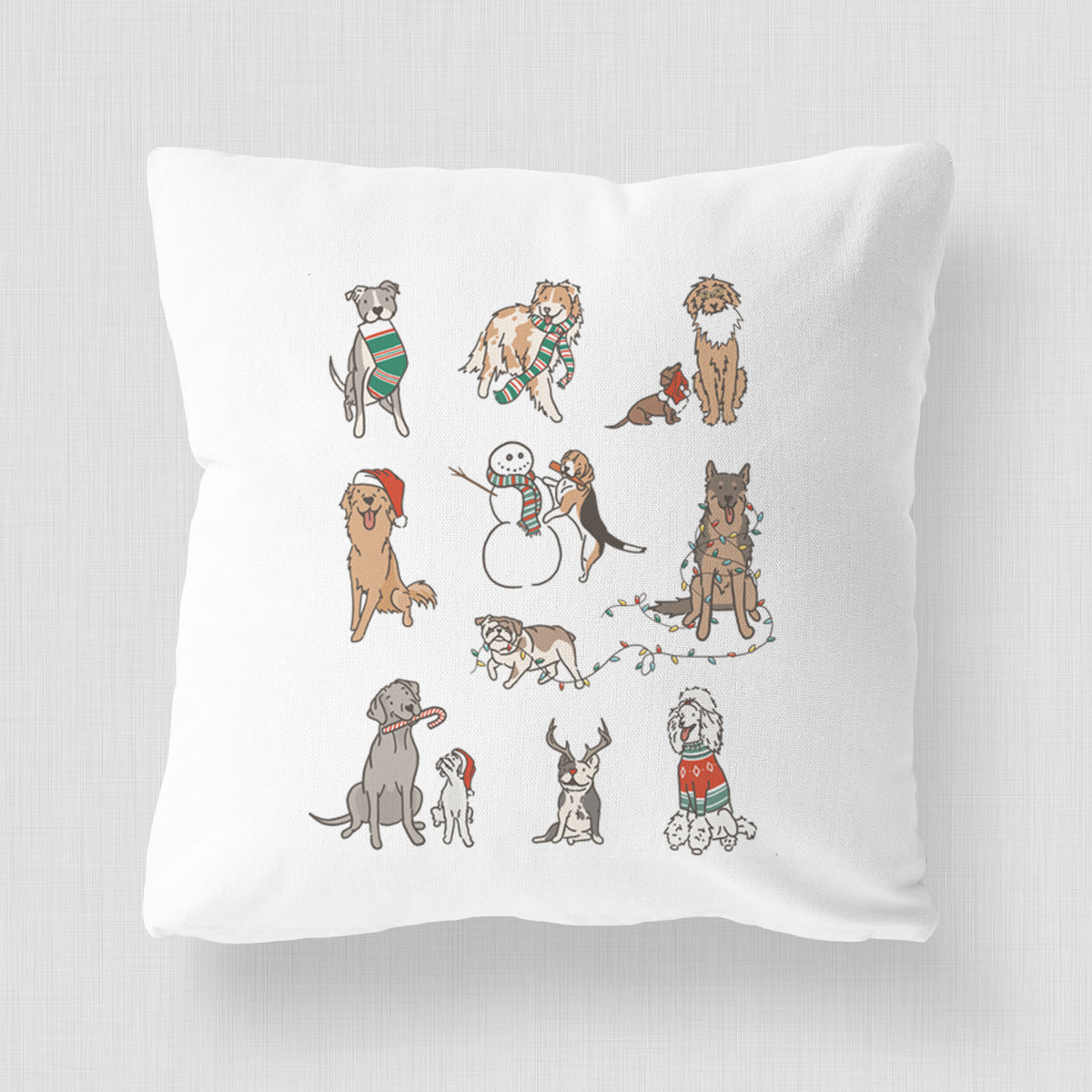 Christmas Pups - Throw Pillow Cover