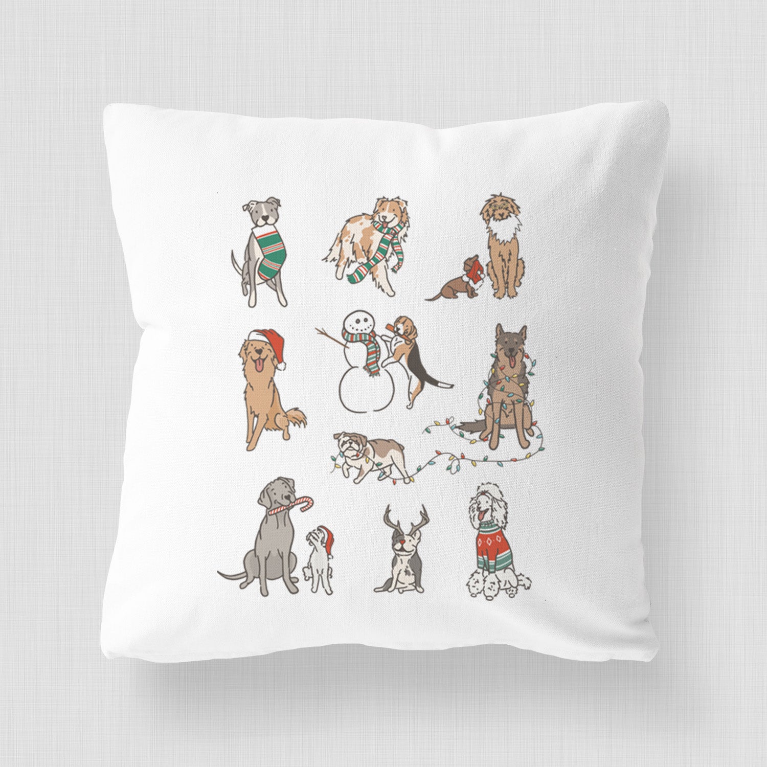Christmas Pups - Throw Pillow Cover