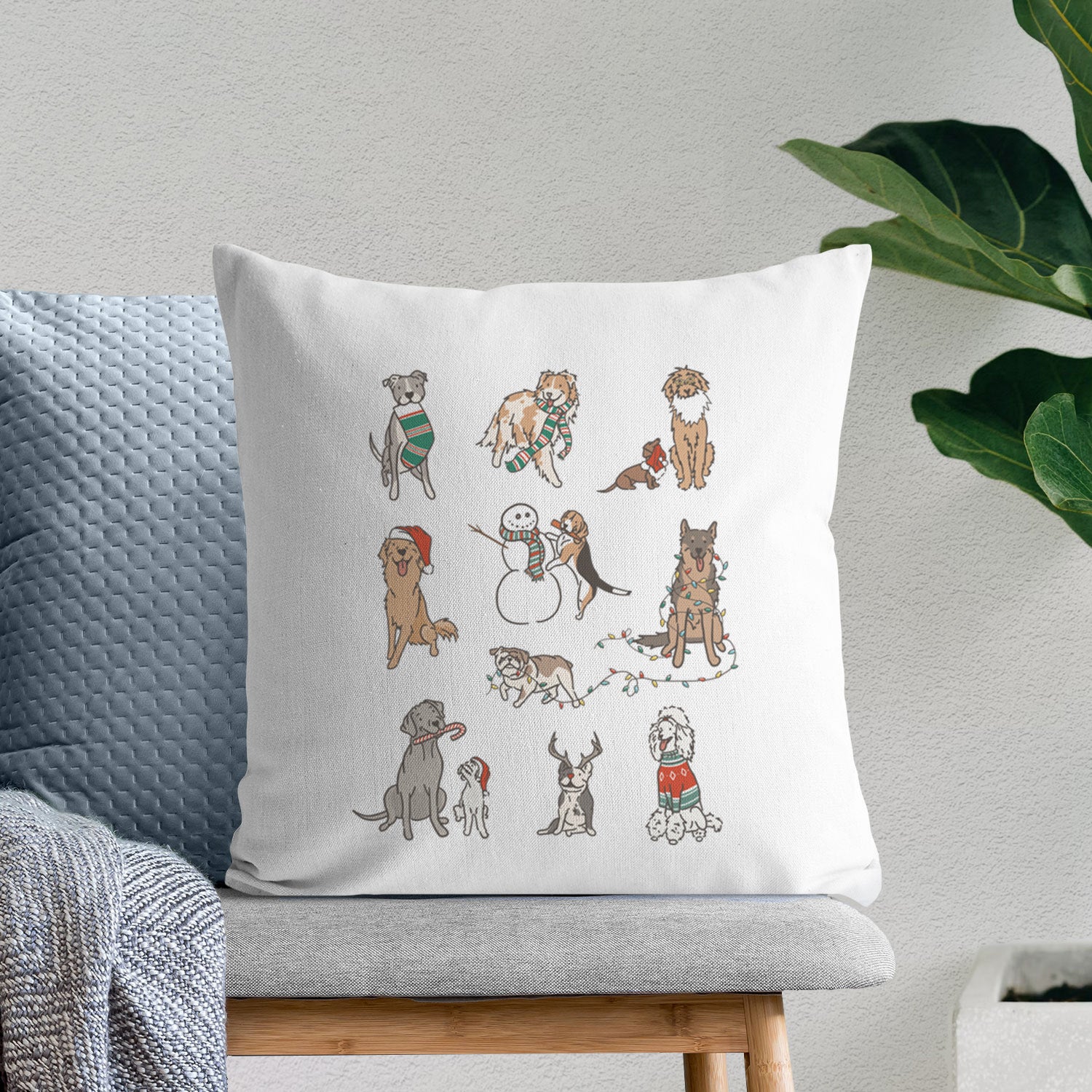 Christmas Pups - Throw Pillow Cover