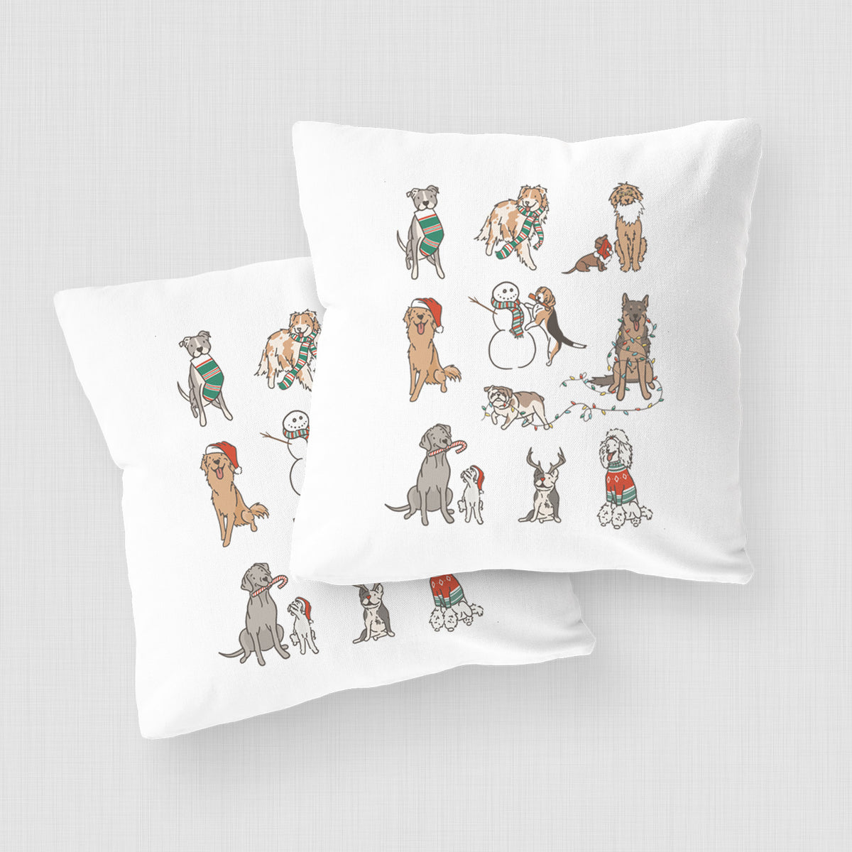 Christmas Pups - Throw Pillow Cover