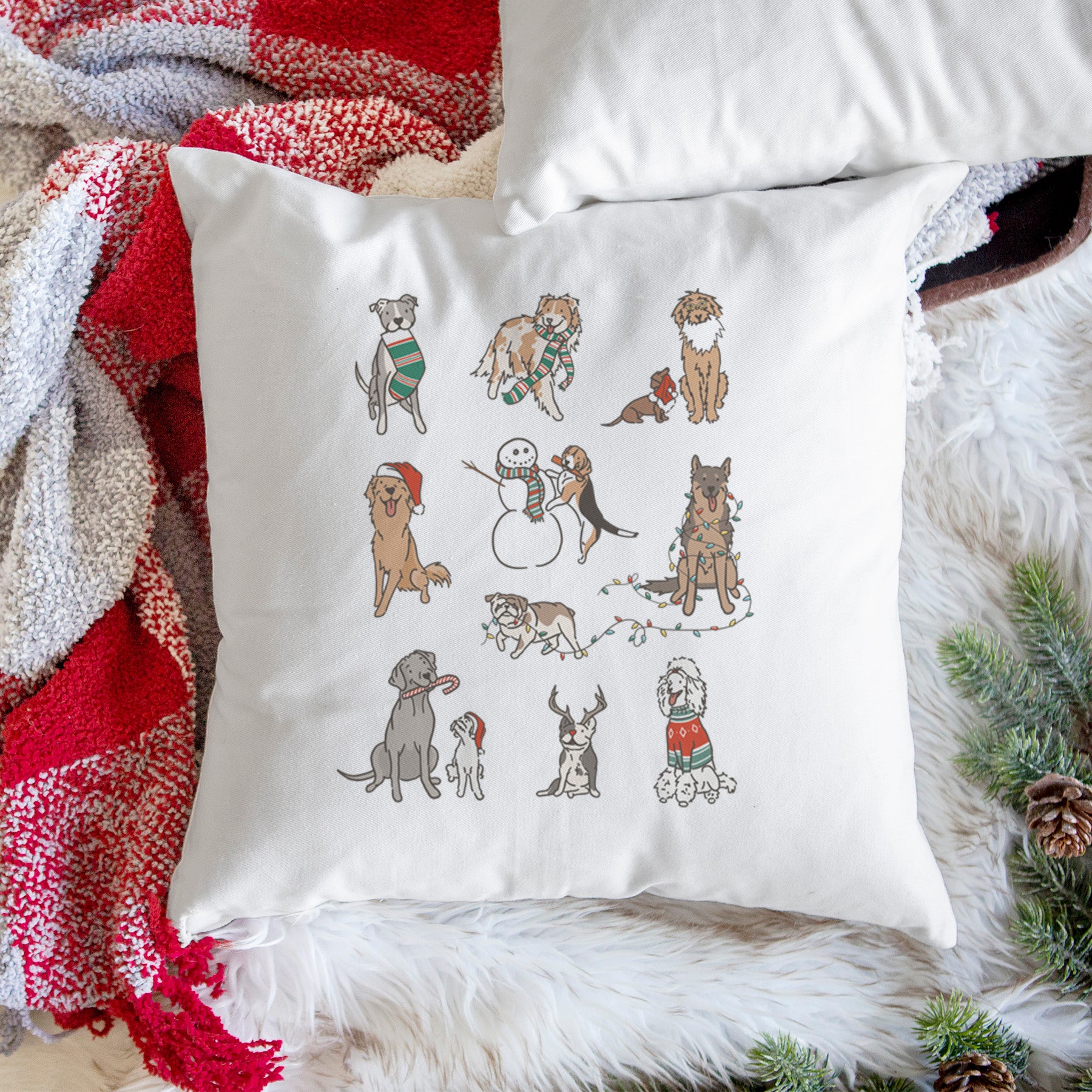 Christmas Pups - Throw Pillow Cover