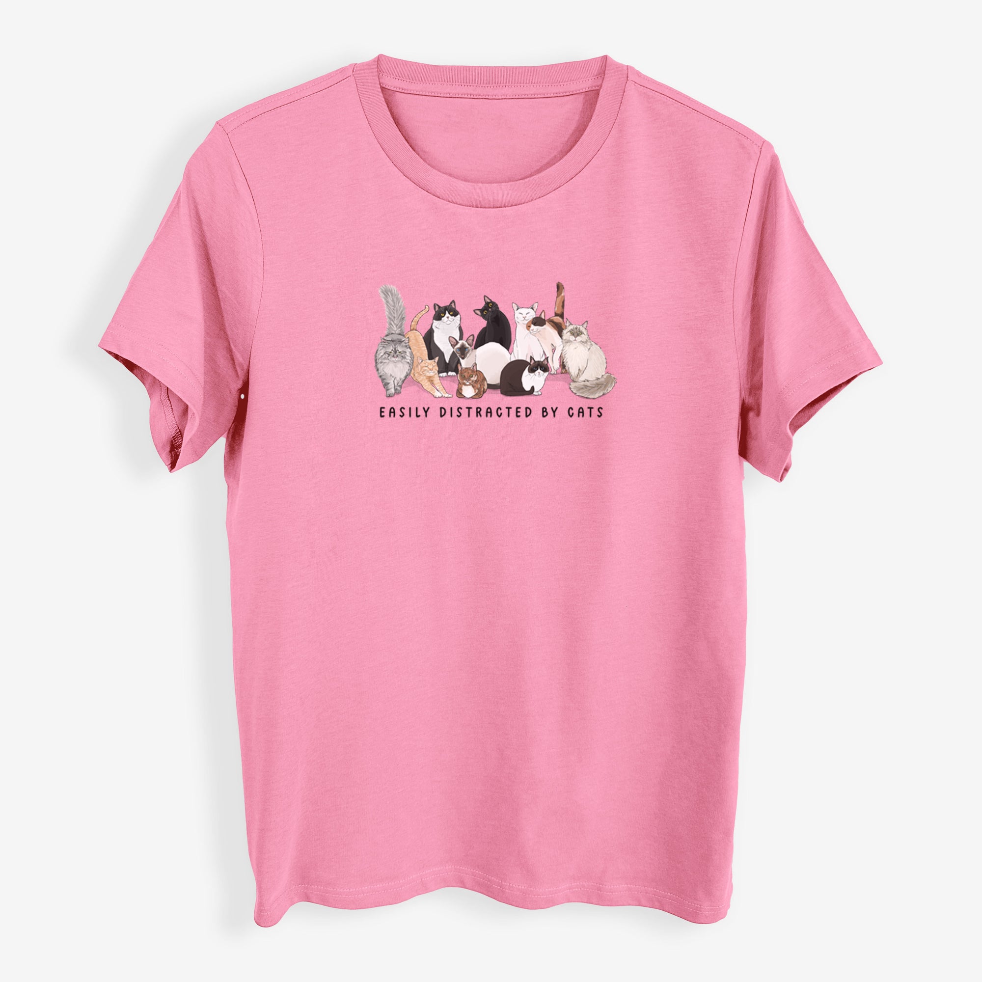 Vibrant Easily Distracted by Cats - Womens Everyday Maple Tee