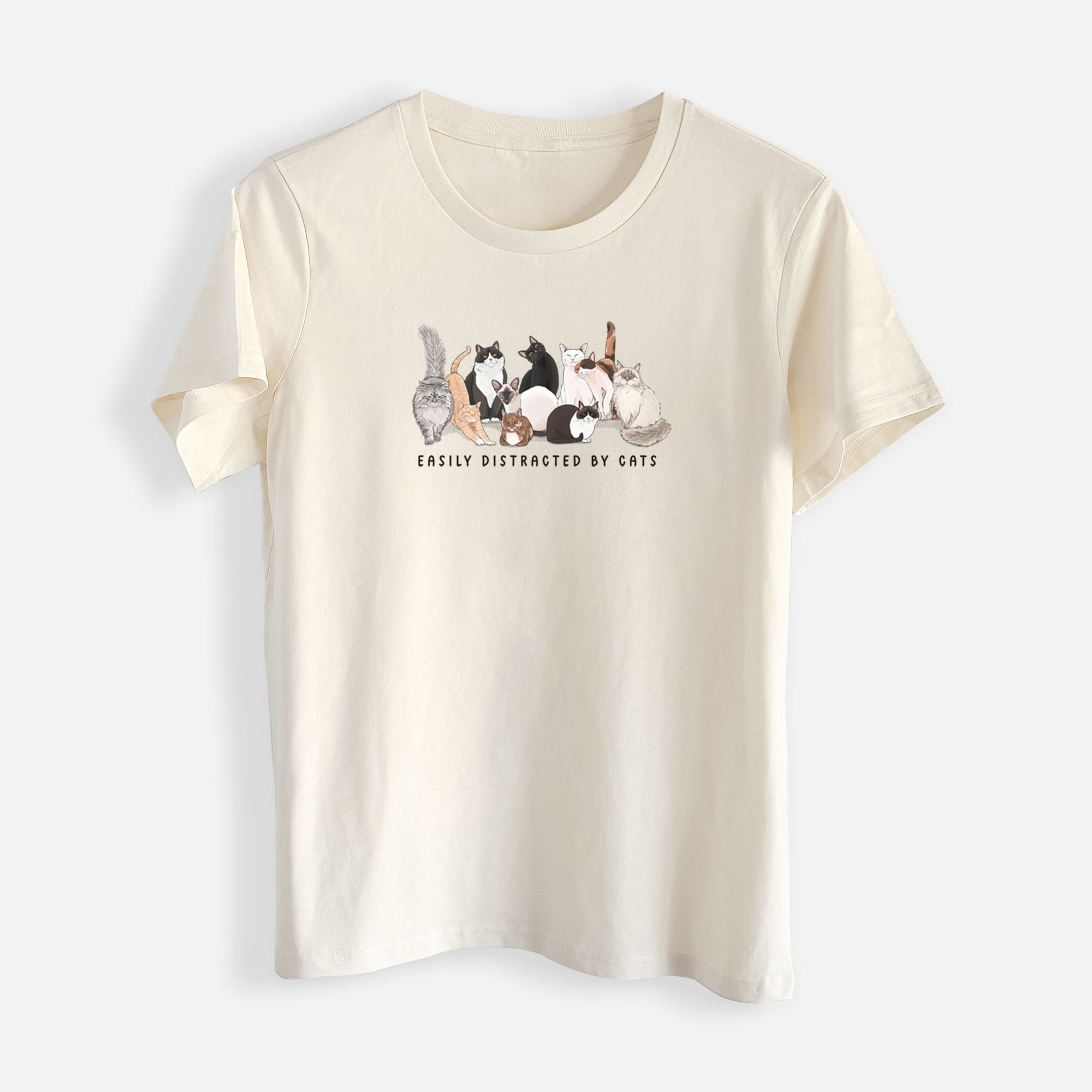 Vibrant Easily Distracted by Cats - Womens Everyday Maple Tee