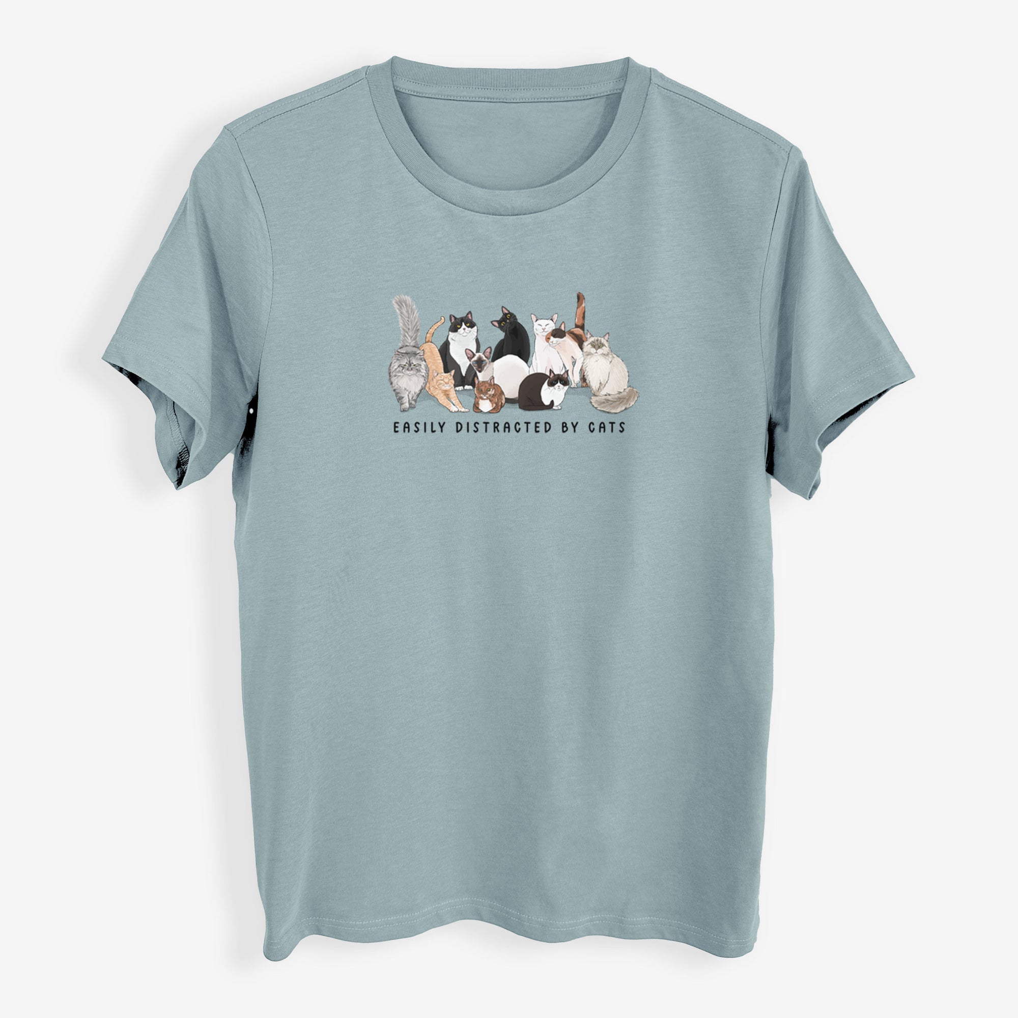 Vibrant Easily Distracted by Cats - Womens Everyday Maple Tee