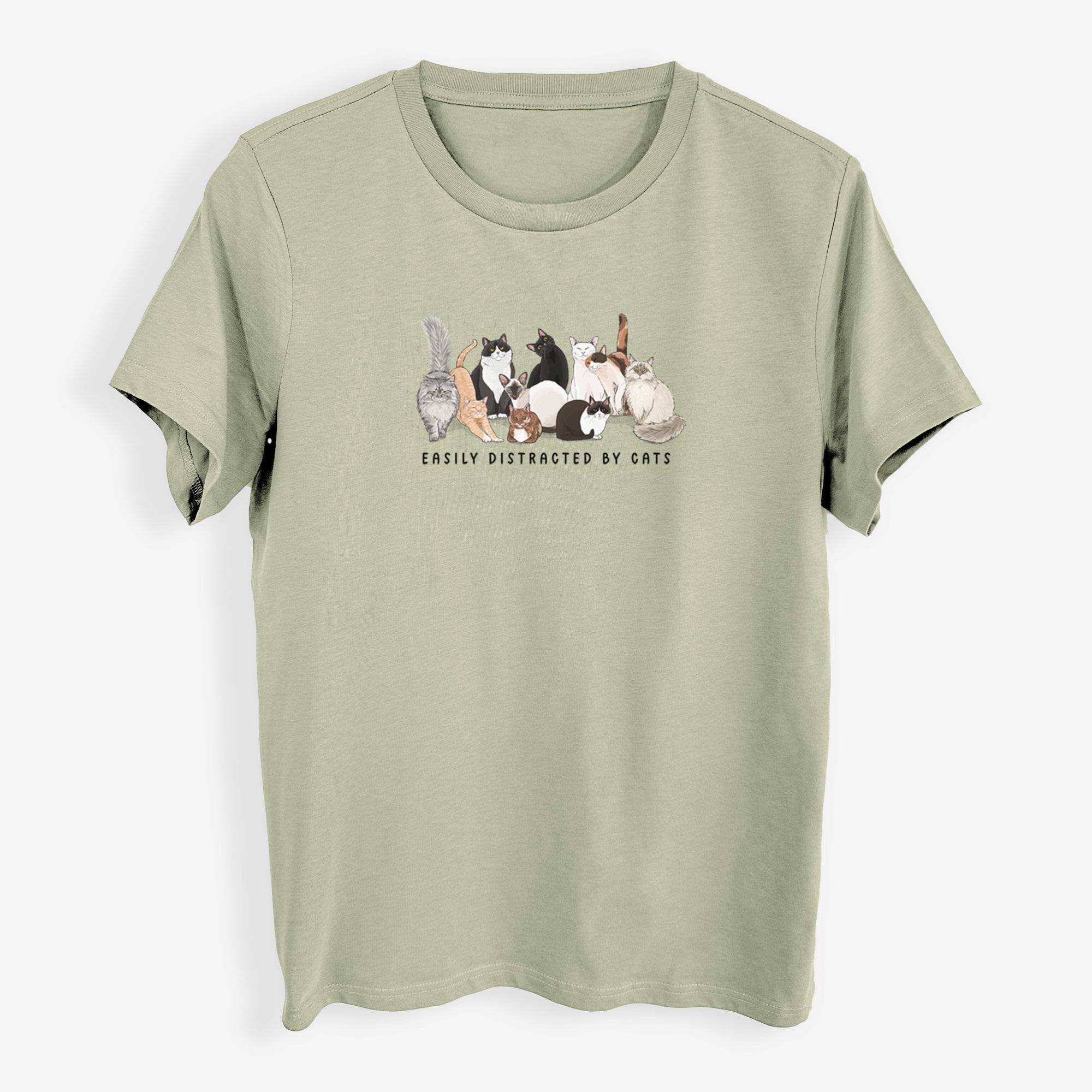 Vibrant Easily Distracted by Cats - Womens Everyday Maple Tee