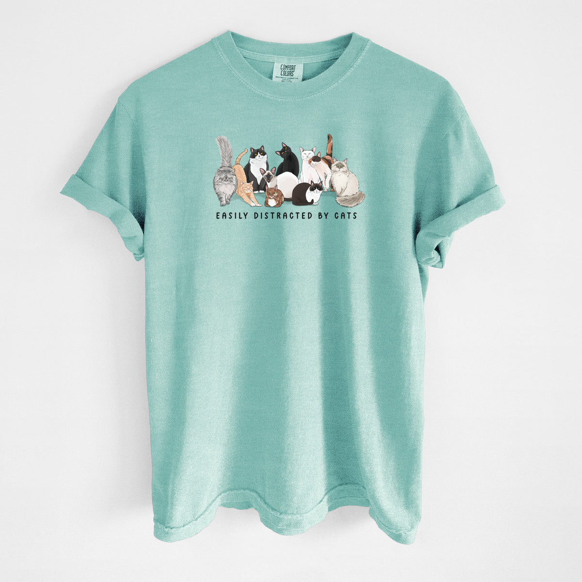 Vibrant Easily Distracted by Cats - Unisex Comfort Colors Garment-Dyed Heavyweight T-shirt in Chalky Mint