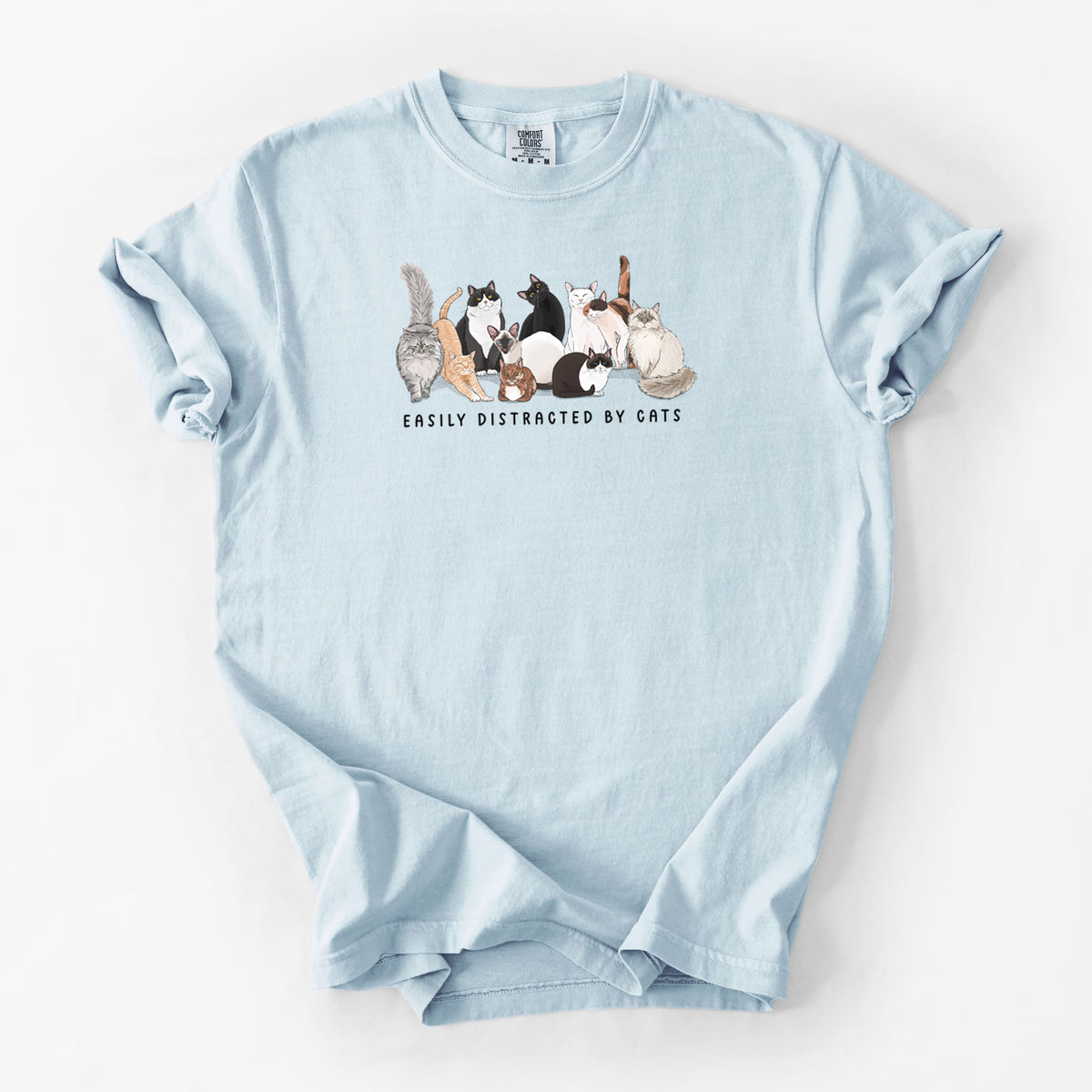 Vibrant Easily Distracted by Cats - Unisex Comfort Colors Garment-Dyed Heavyweight T-shirt in Chambray