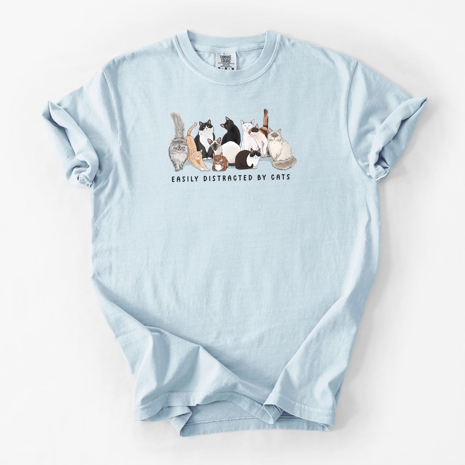 Vibrant Easily Distracted by Cats - Unisex Comfort Colors Garment-Dyed Heavyweight T-shirt in Chambray