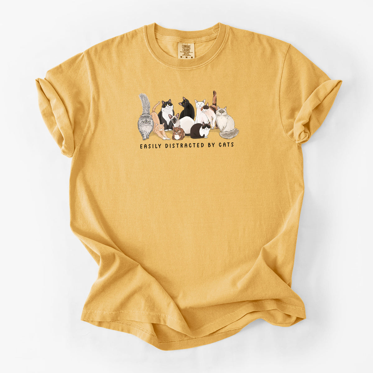 Vibrant Easily Distracted by Cats - Unisex Comfort Colors Garment-Dyed Heavyweight T-shirt in Golden Wheat
