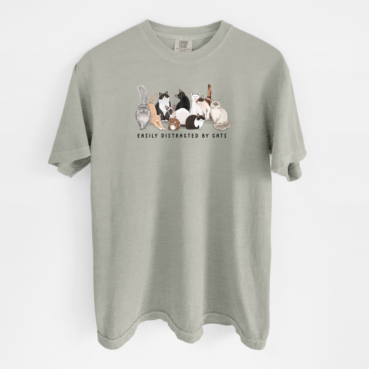 Vibrant Easily Distracted by Cats - Unisex Comfort Colors Garment-Dyed Heavyweight T-shirt in Sandstone