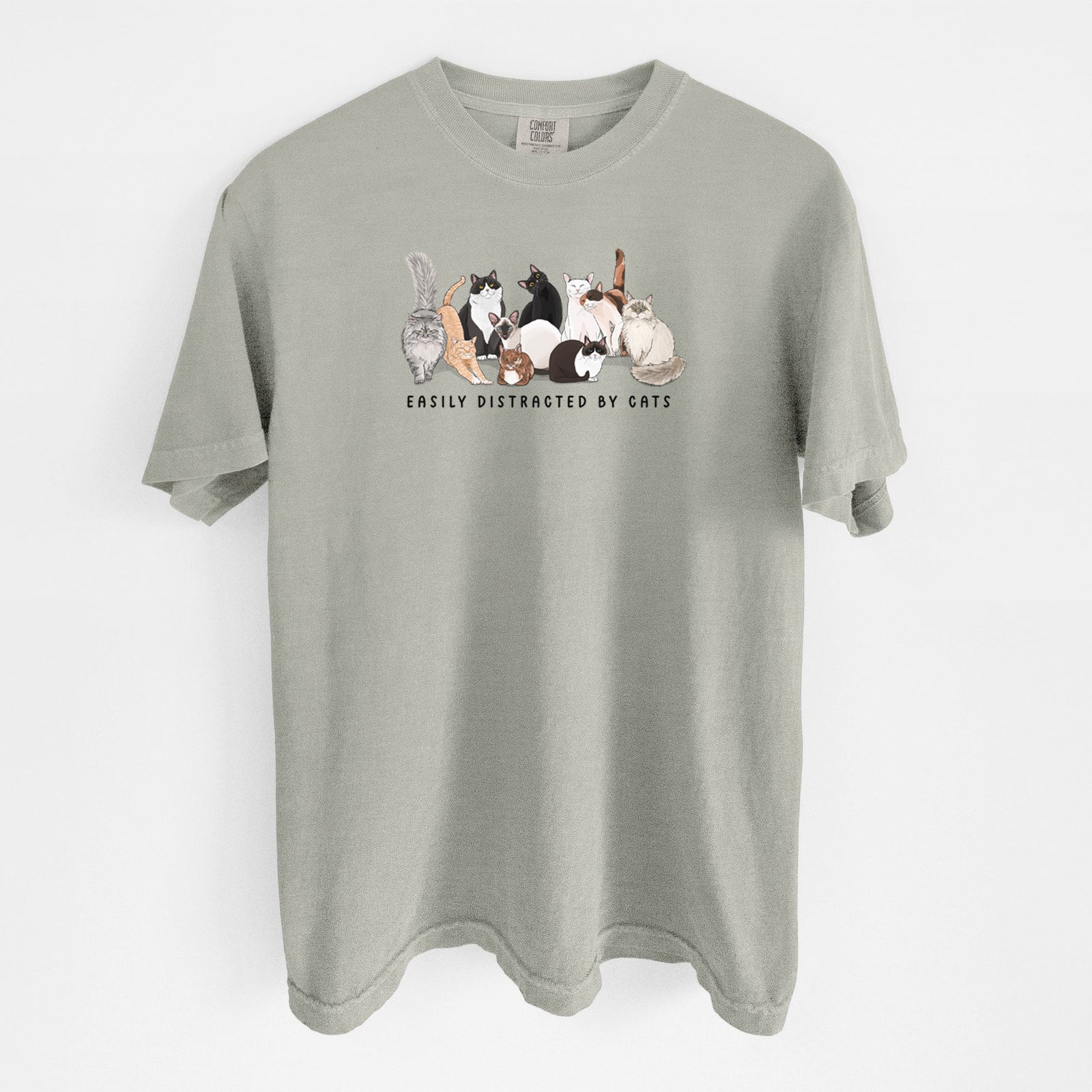 Vibrant Easily Distracted by Cats - Unisex Comfort Colors Garment-Dyed Heavyweight T-shirt in Sandstone