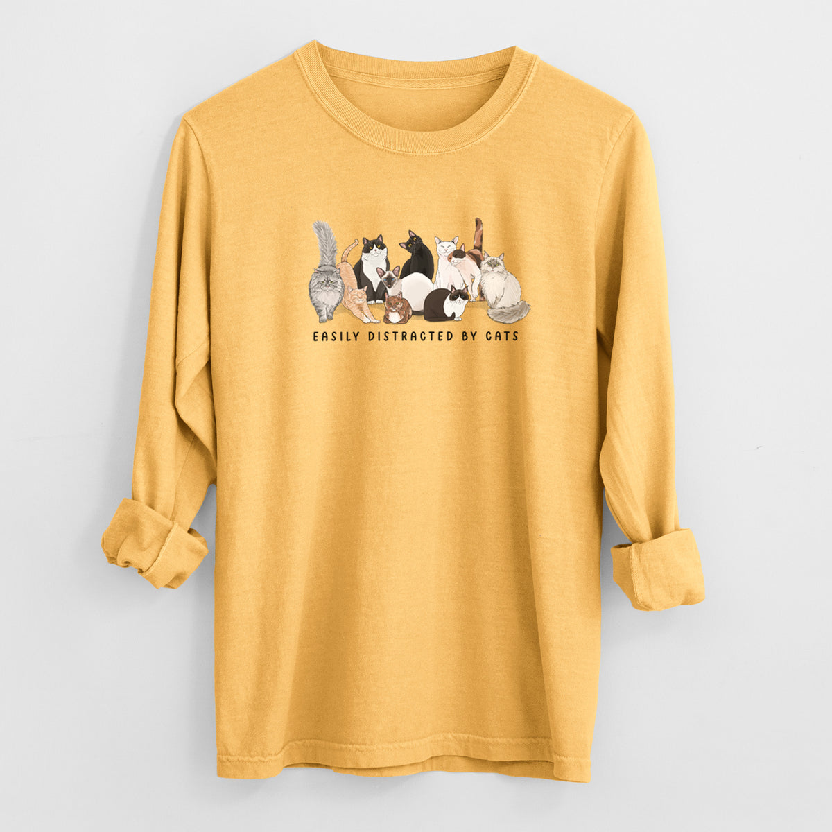 Vibrant Easily Distracted by Cats - Heavyweight 100% Cotton Long Sleeve