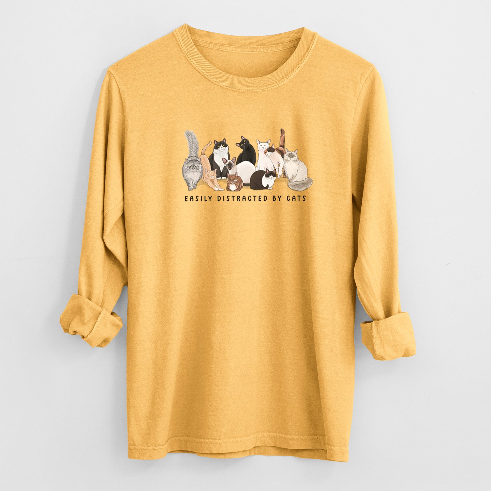 Vibrant Easily Distracted by Cats - Heavyweight 100% Cotton Long Sleeve