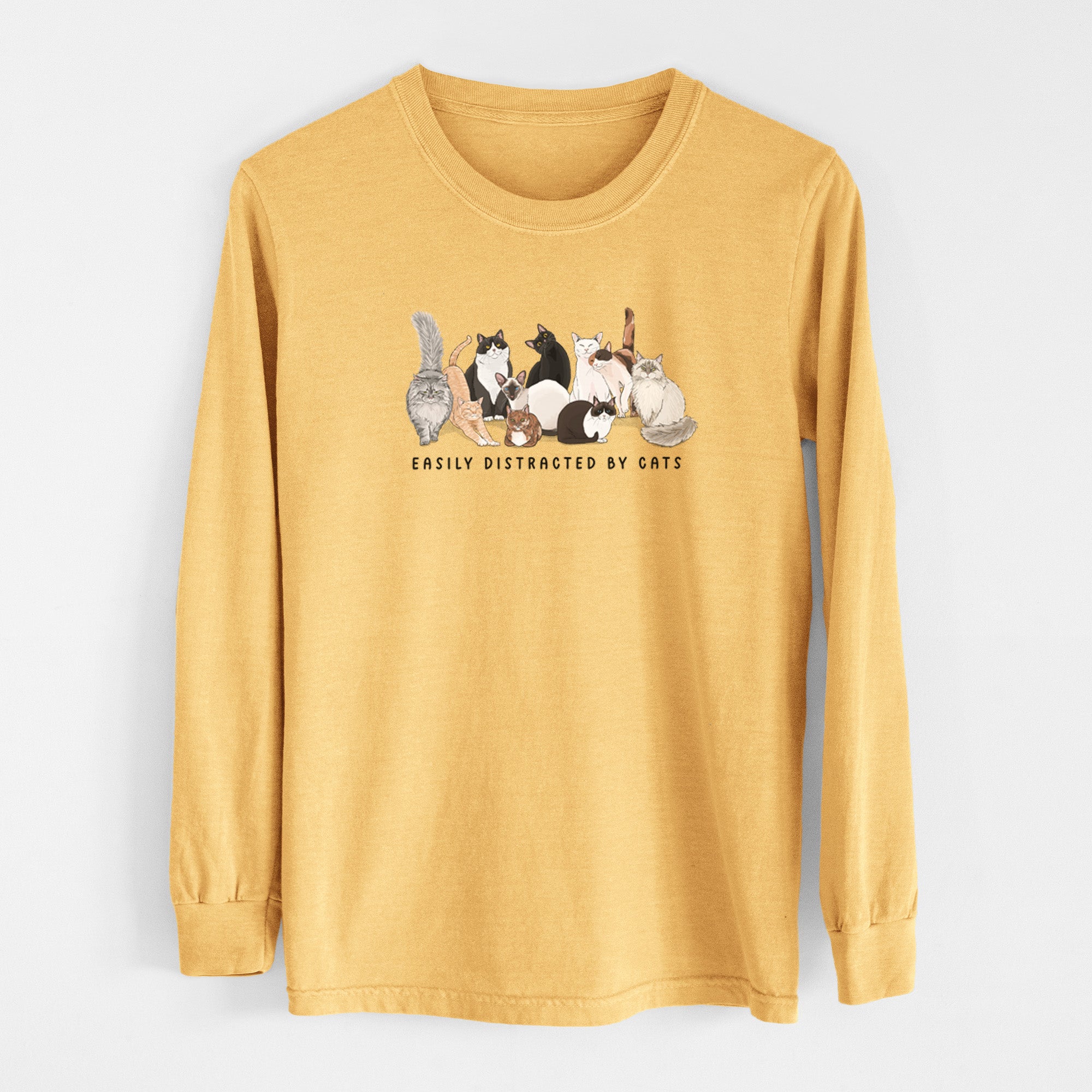 Vibrant Easily Distracted by Cats - Heavyweight 100% Cotton Long Sleeve