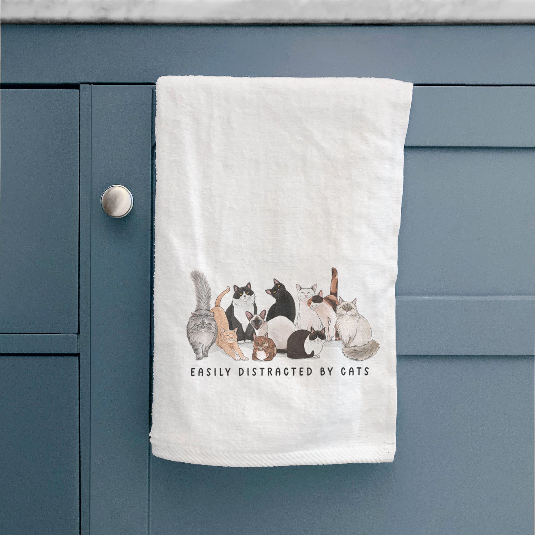 Vibrant Easily Distracted by Cats Decorative Hand Towel