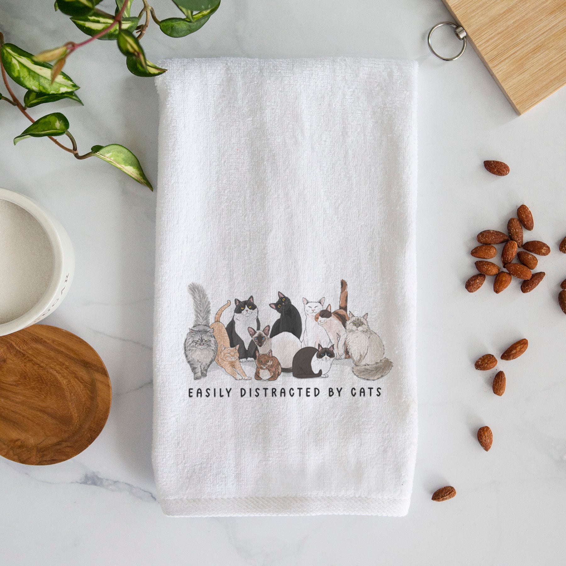 Vibrant Easily Distracted by Cats Decorative Hand Towel