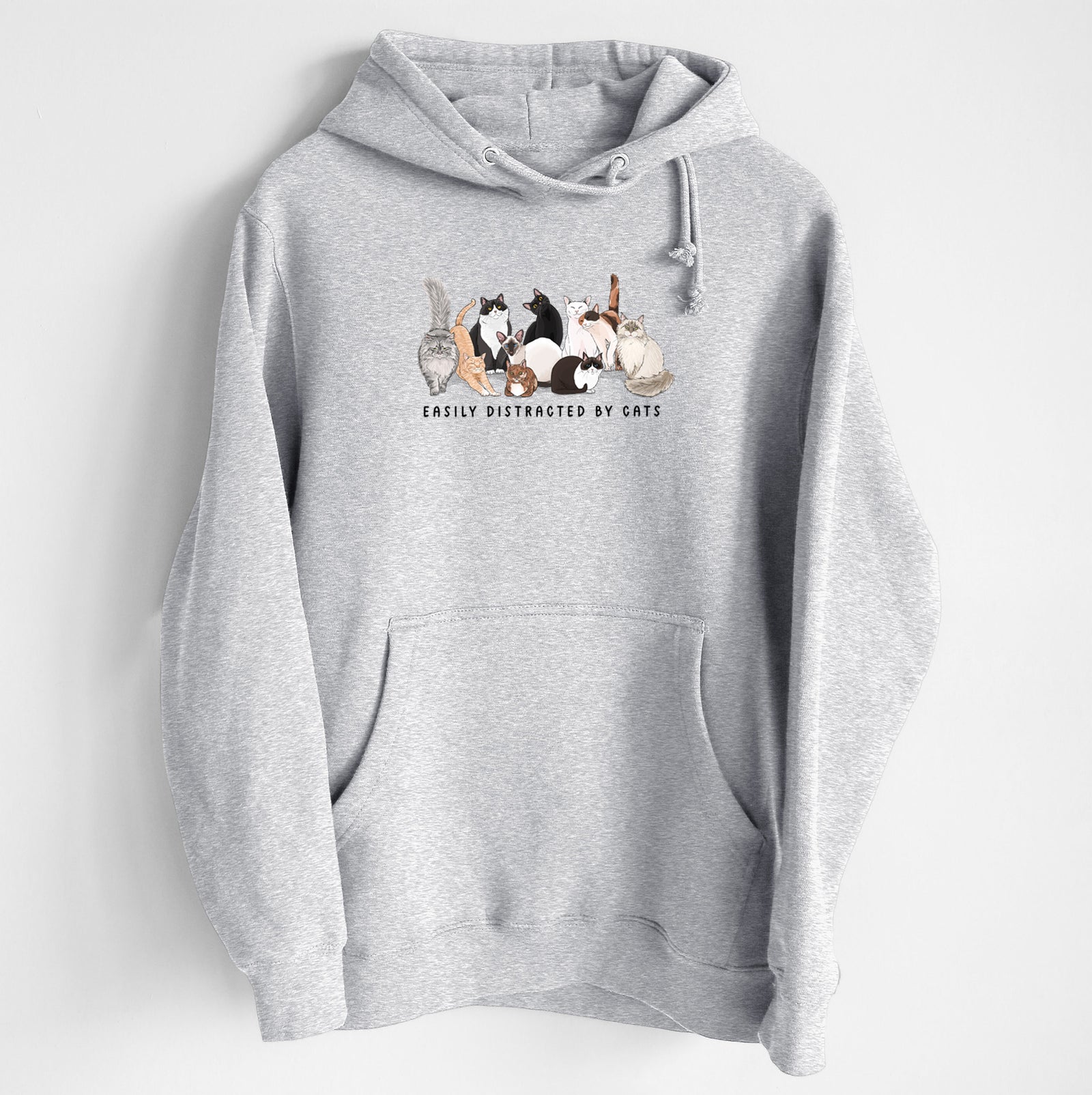 Vibrant Easily Distracted by Cats - Heavyweight Fleece Hoodie