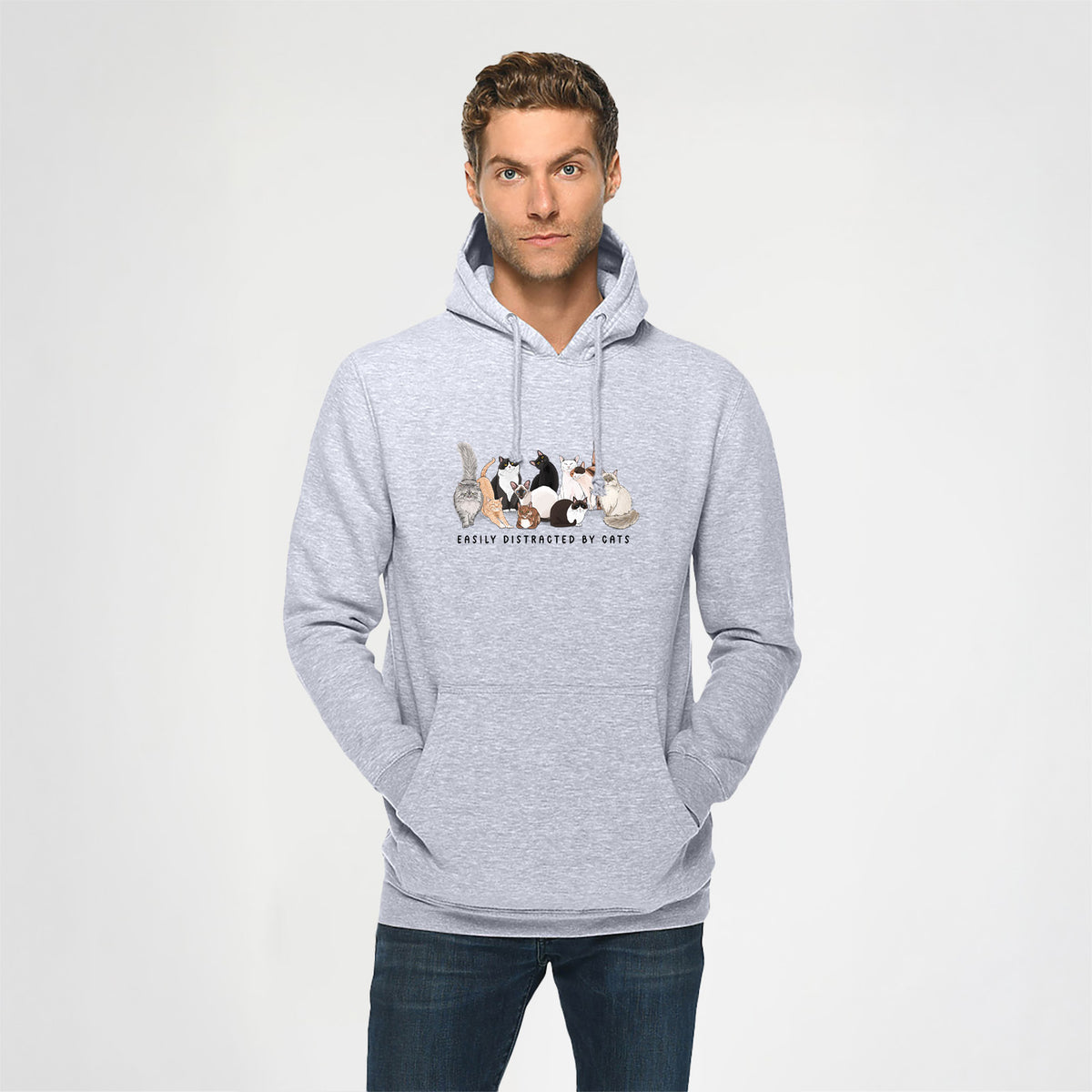 Vibrant Easily Distracted by Cats - Heavyweight Fleece Hoodie