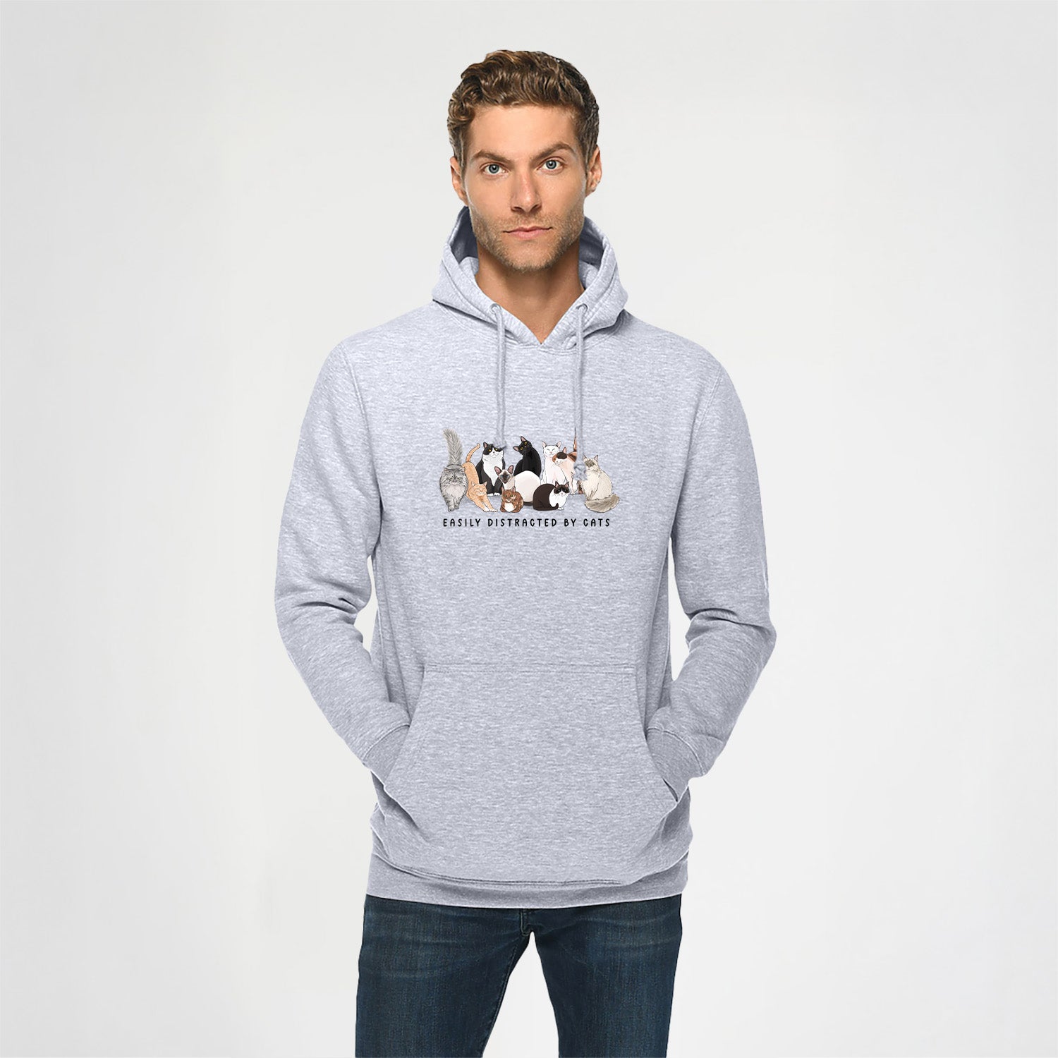 Vibrant Easily Distracted by Cats - Heavyweight Fleece Hoodie