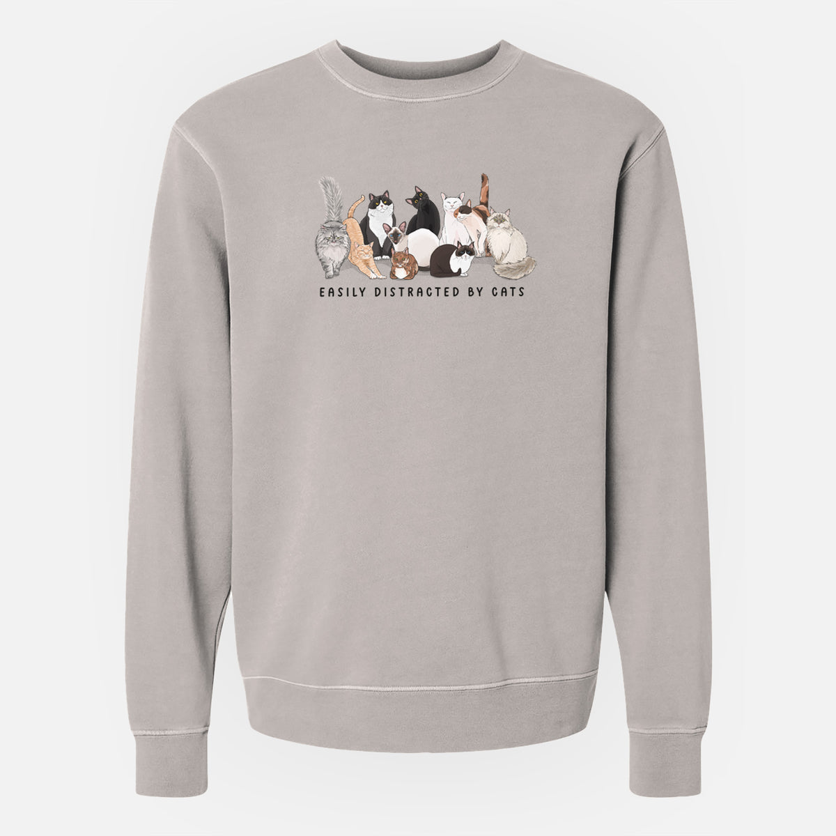 Vibrant Easily Distracted by Cats - Unisex Pigment Dyed Crew Sweatshirt