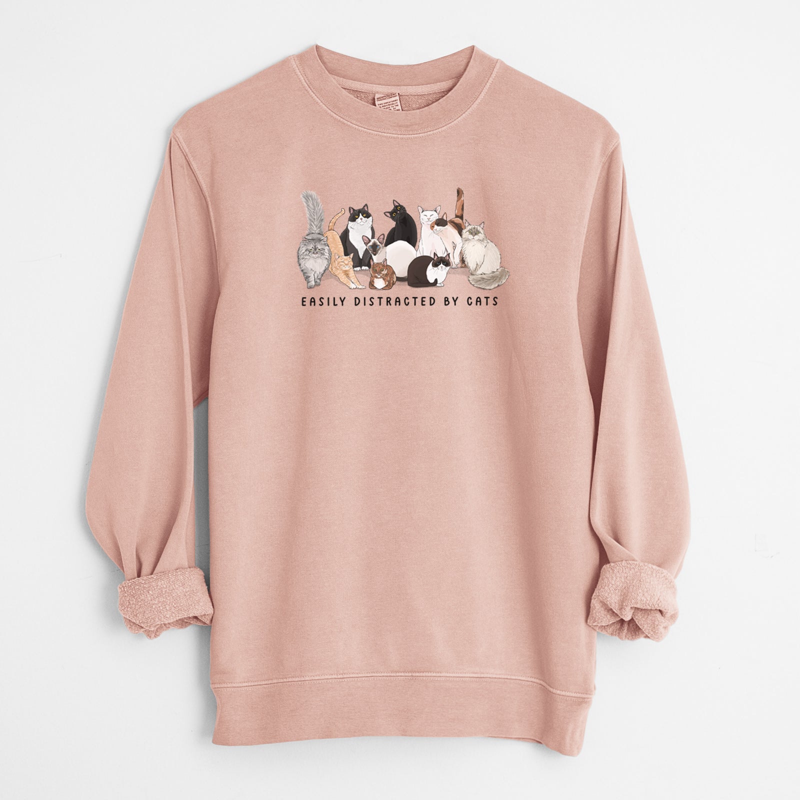 Vibrant Easily Distracted by Cats - Unisex Pigment Dyed Crew Sweatshirt