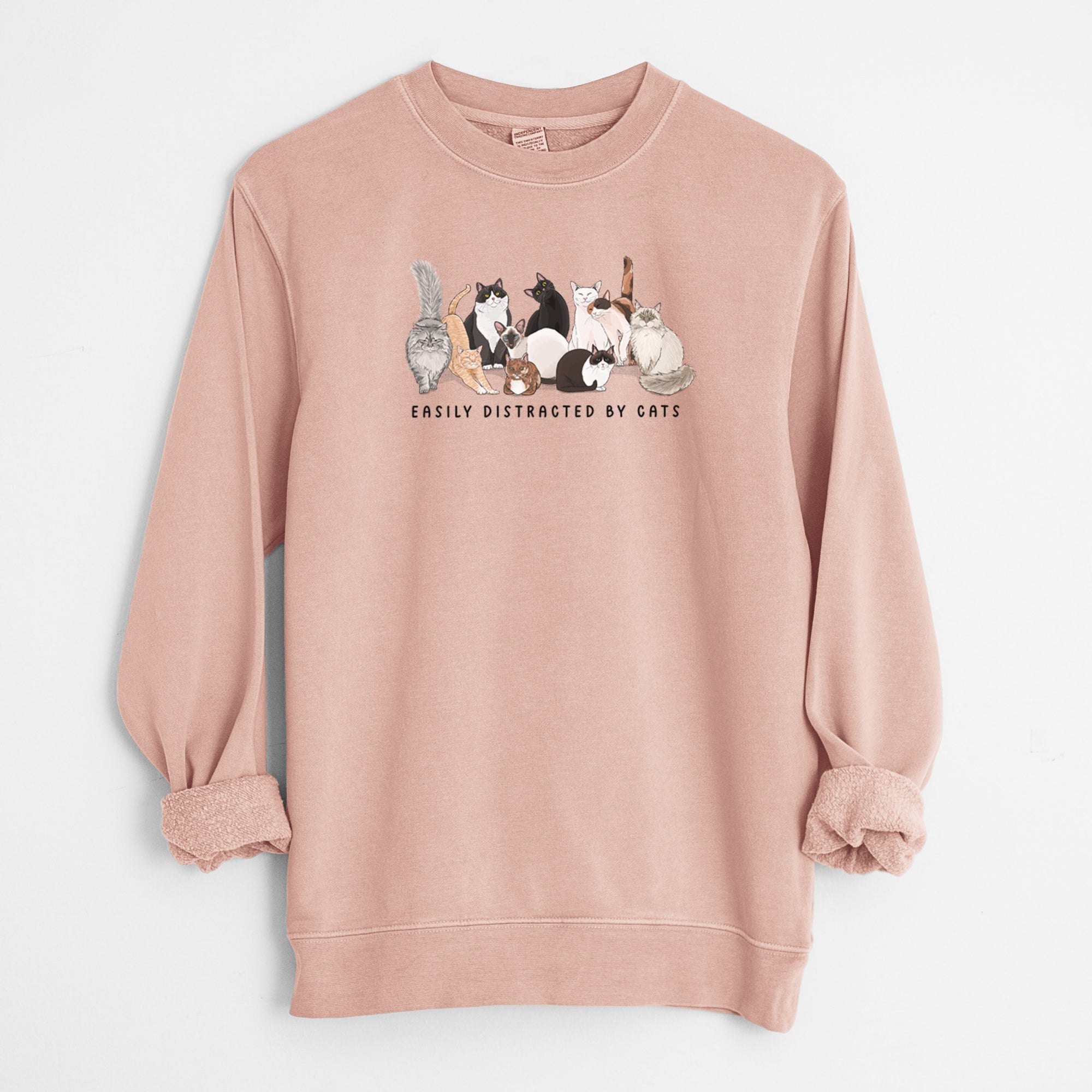 Vibrant Easily Distracted by Cats - Unisex Pigment Dyed Crew Sweatshirt