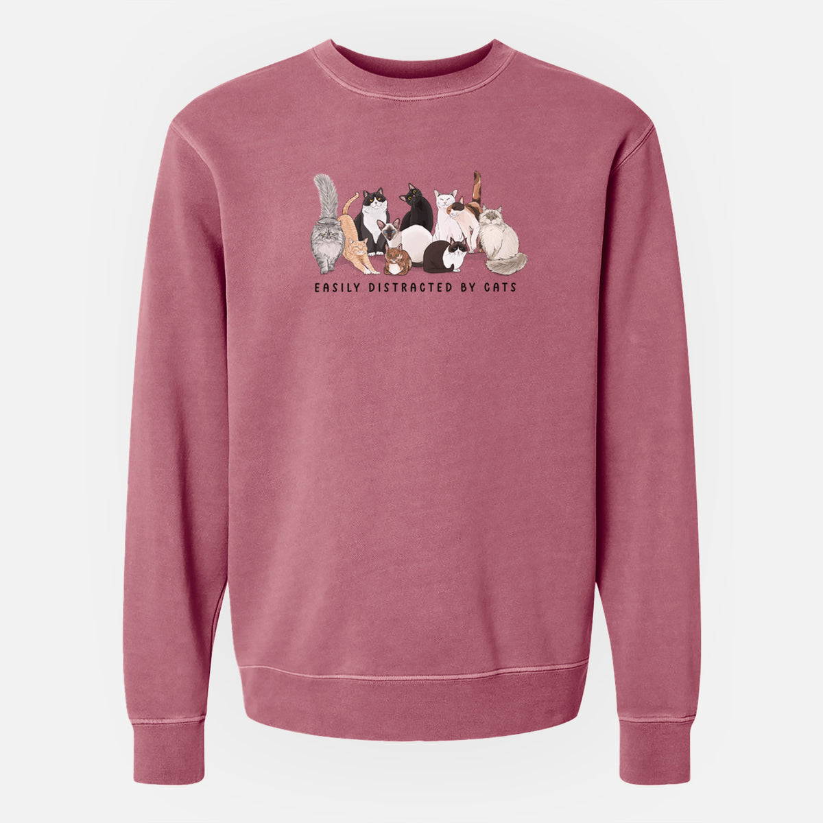 Vibrant Easily Distracted by Cats - Unisex Pigment Dyed Crew Sweatshirt