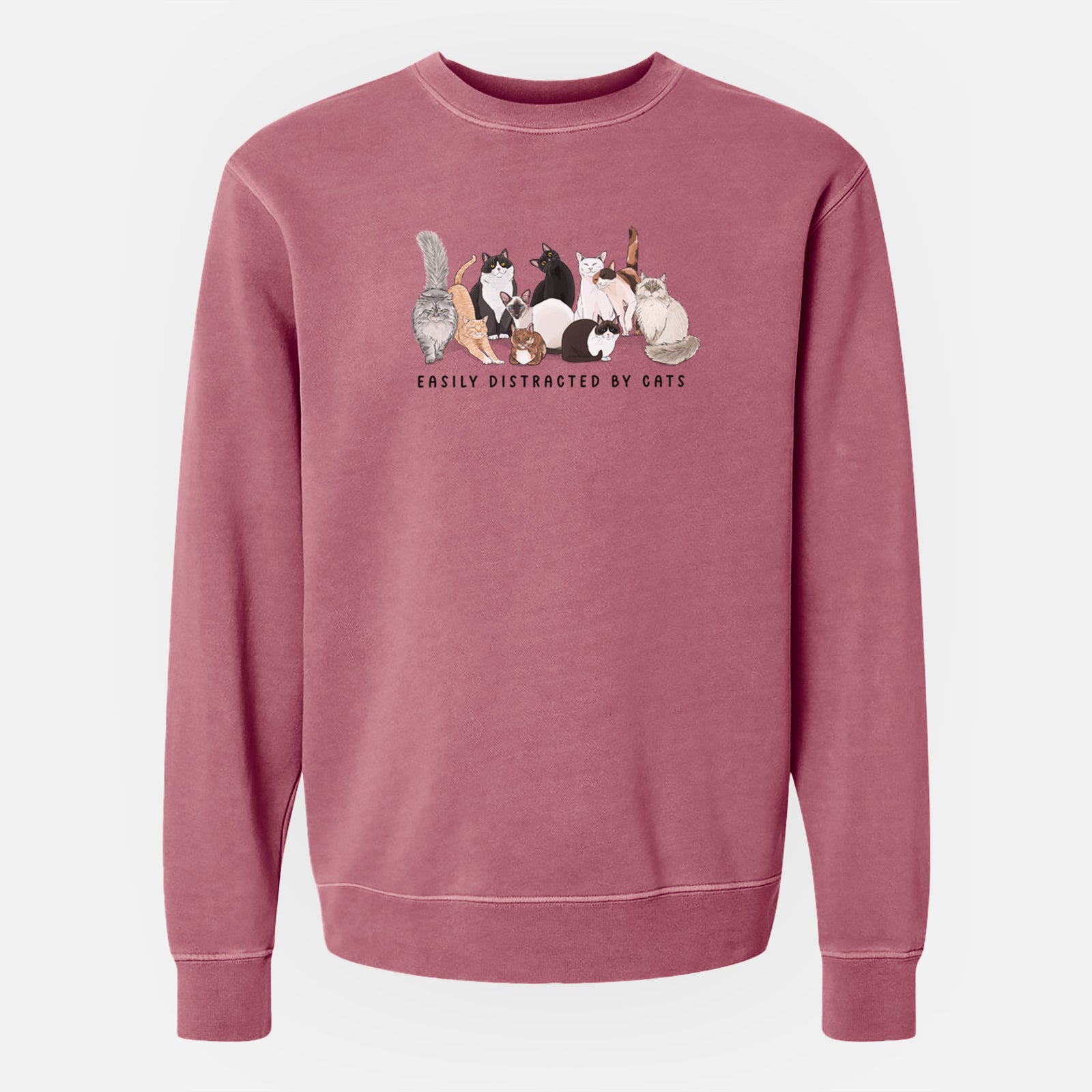 Vibrant Easily Distracted by Cats - Unisex Pigment Dyed Crew Sweatshirt