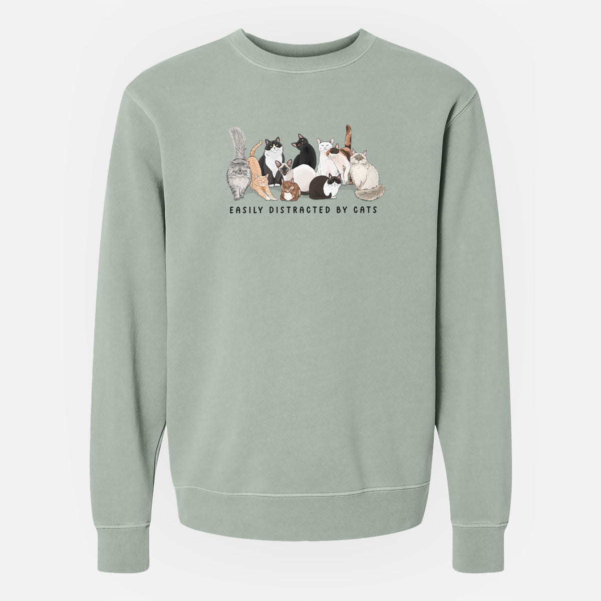 Vibrant Easily Distracted by Cats - Unisex Pigment Dyed Crew Sweatshirt