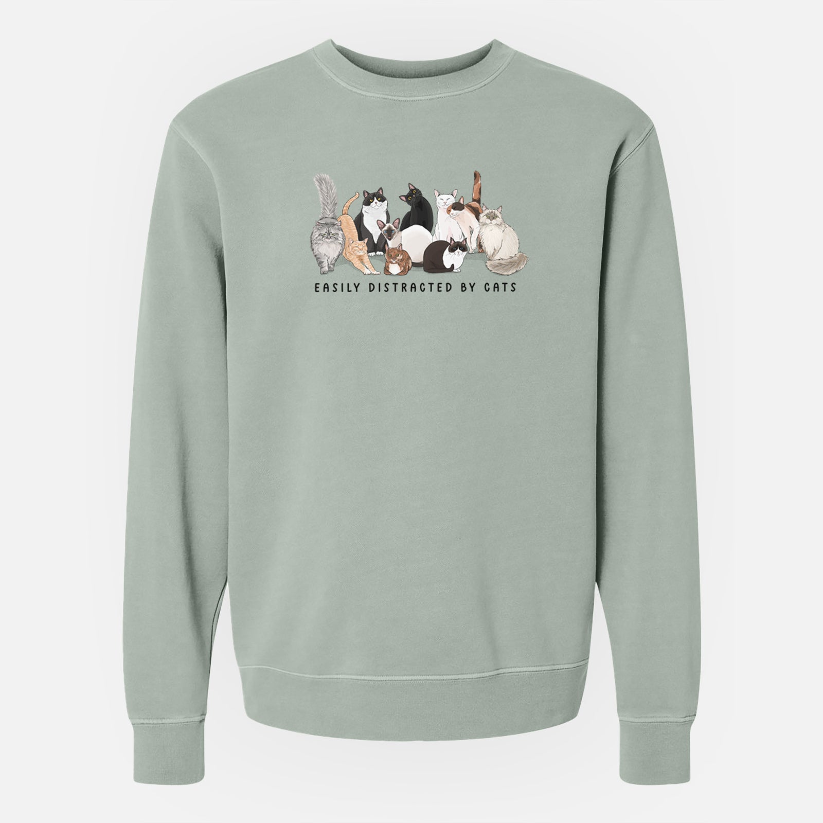 Vibrant Easily Distracted by Cats - Unisex Pigment Dyed Crew Sweatshirt
