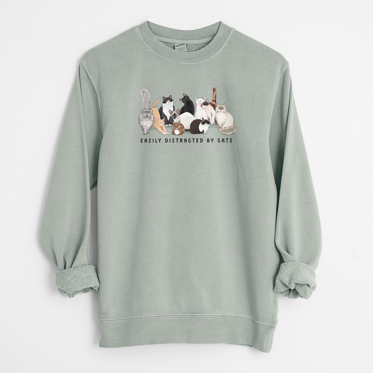 Vibrant Easily Distracted by Cats - Unisex Pigment Dyed Crew Sweatshirt