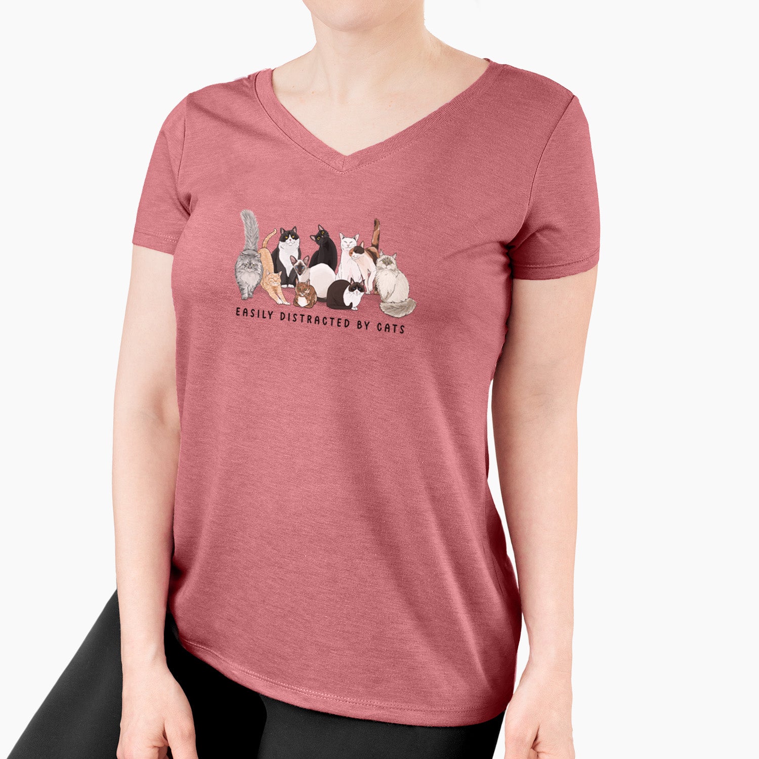 Vibrant Easily Distracted by Cats - Women's Perfect V-neck Shirt
