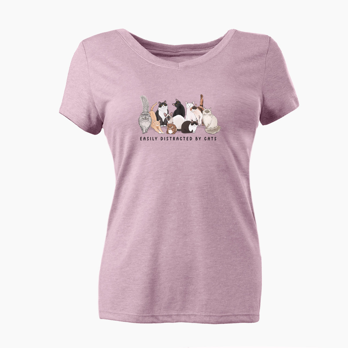 Vibrant Easily Distracted by Cats - Women's Perfect V-neck Shirt