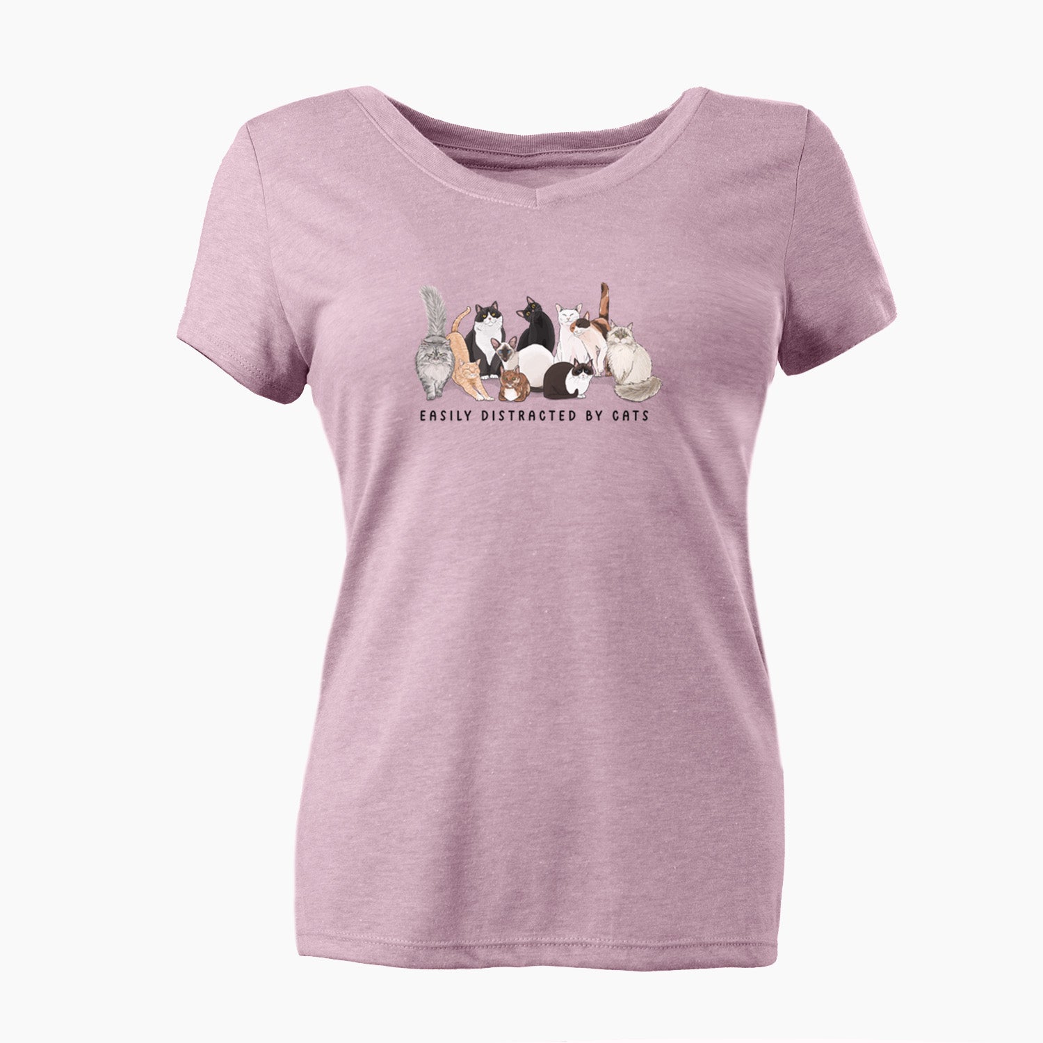 Vibrant Easily Distracted by Cats - Women's Perfect V-neck Shirt