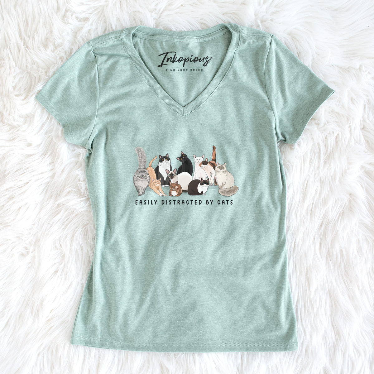 Vibrant Easily Distracted by Cats - Women's Perfect V-neck Shirt