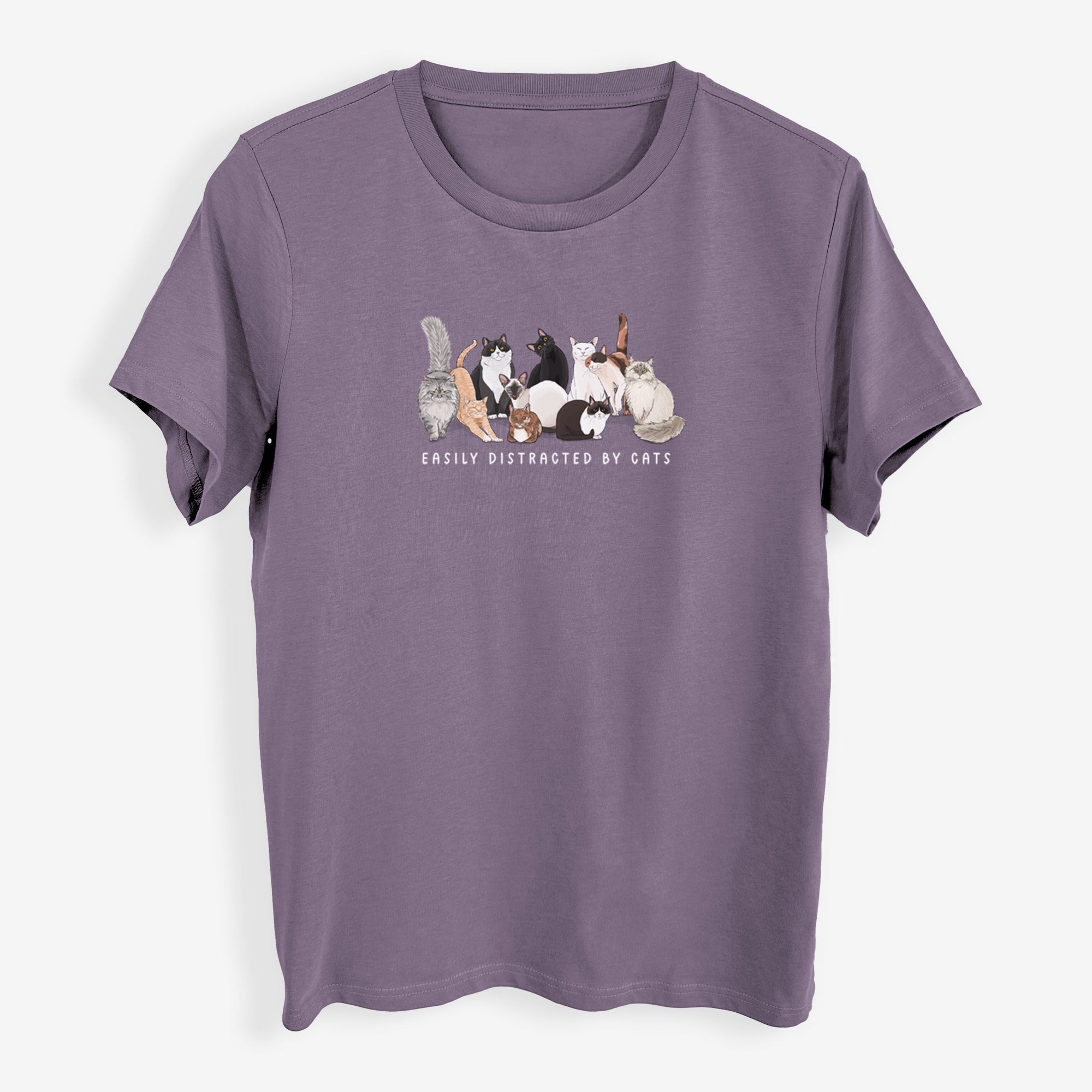 Vibrant Easily Distracted by Cats - Womens Everyday Maple Tee