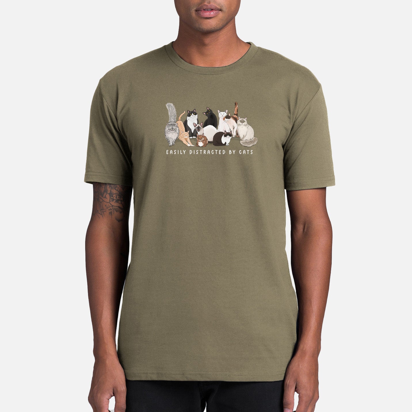 Vibrant Easily Distracted by Cats - Mens Everyday Staple Tee