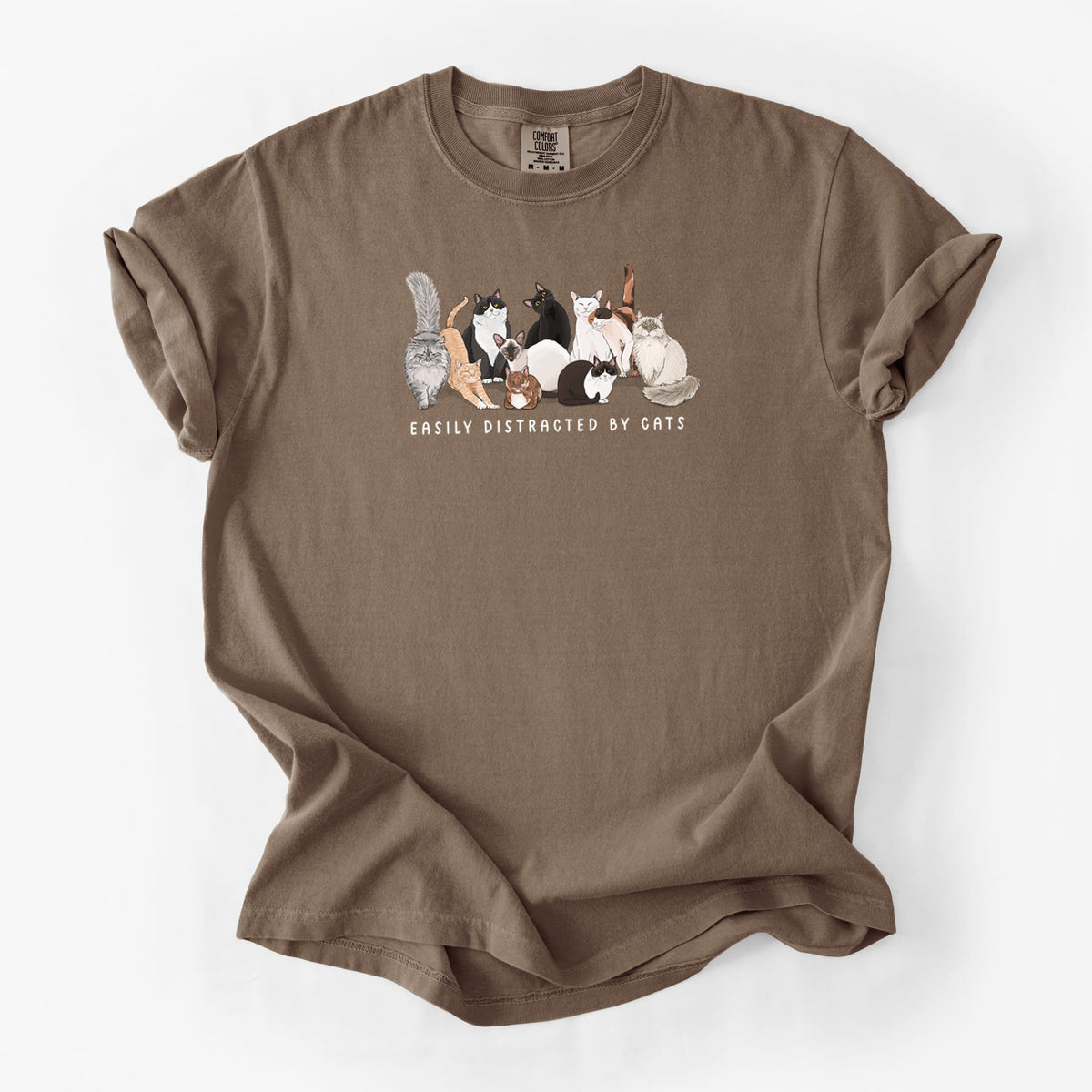 Vibrant Easily Distracted by Cats - Unisex Comfort Colors Garment-Dyed Heavyweight T-shirt in Espresso