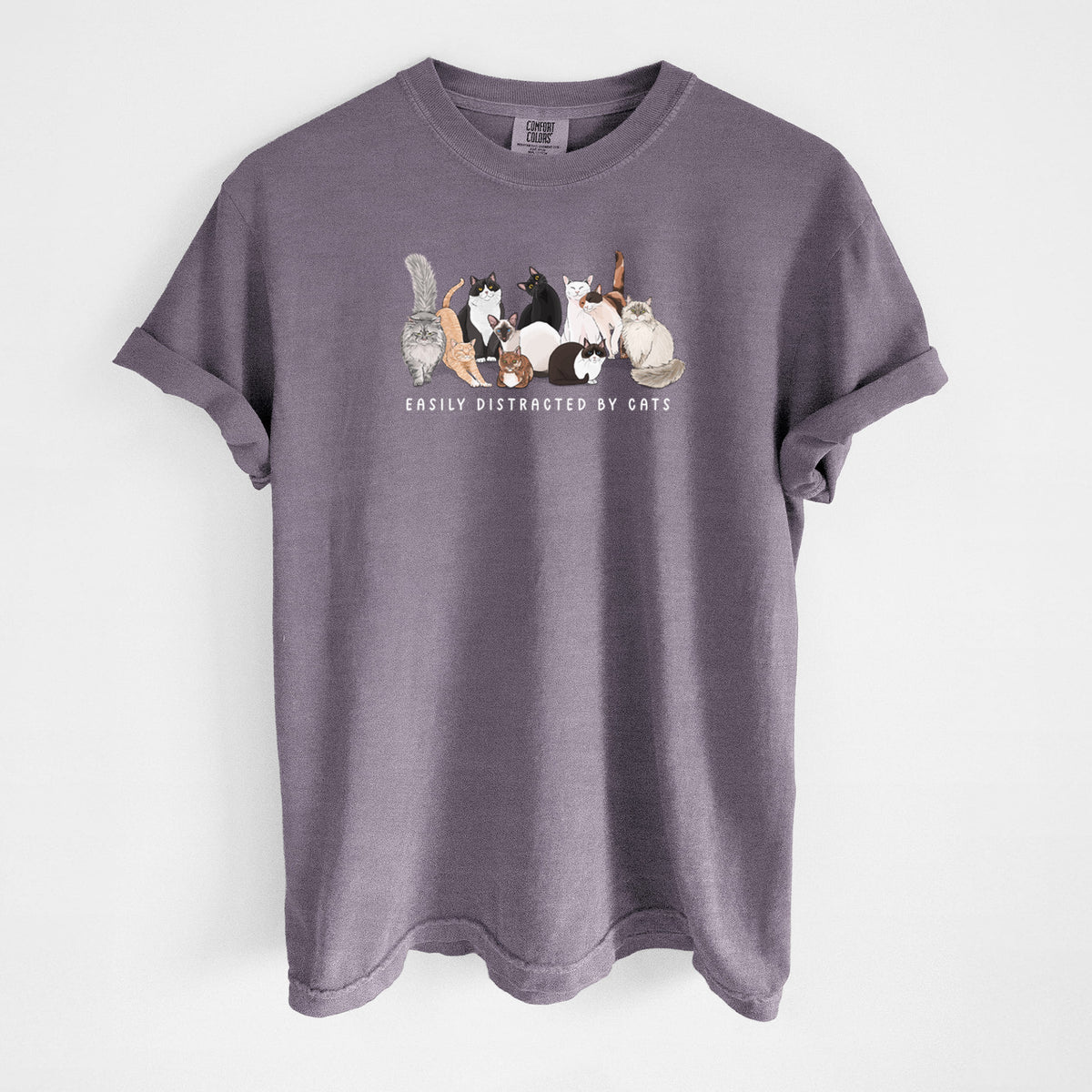 Vibrant Easily Distracted by Cats - Unisex Comfort Colors Garment-Dyed Heavyweight T-shirt in Wine