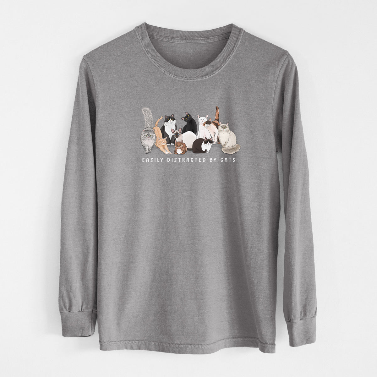 Vibrant Easily Distracted by Cats - Heavyweight 100% Cotton Long Sleeve
