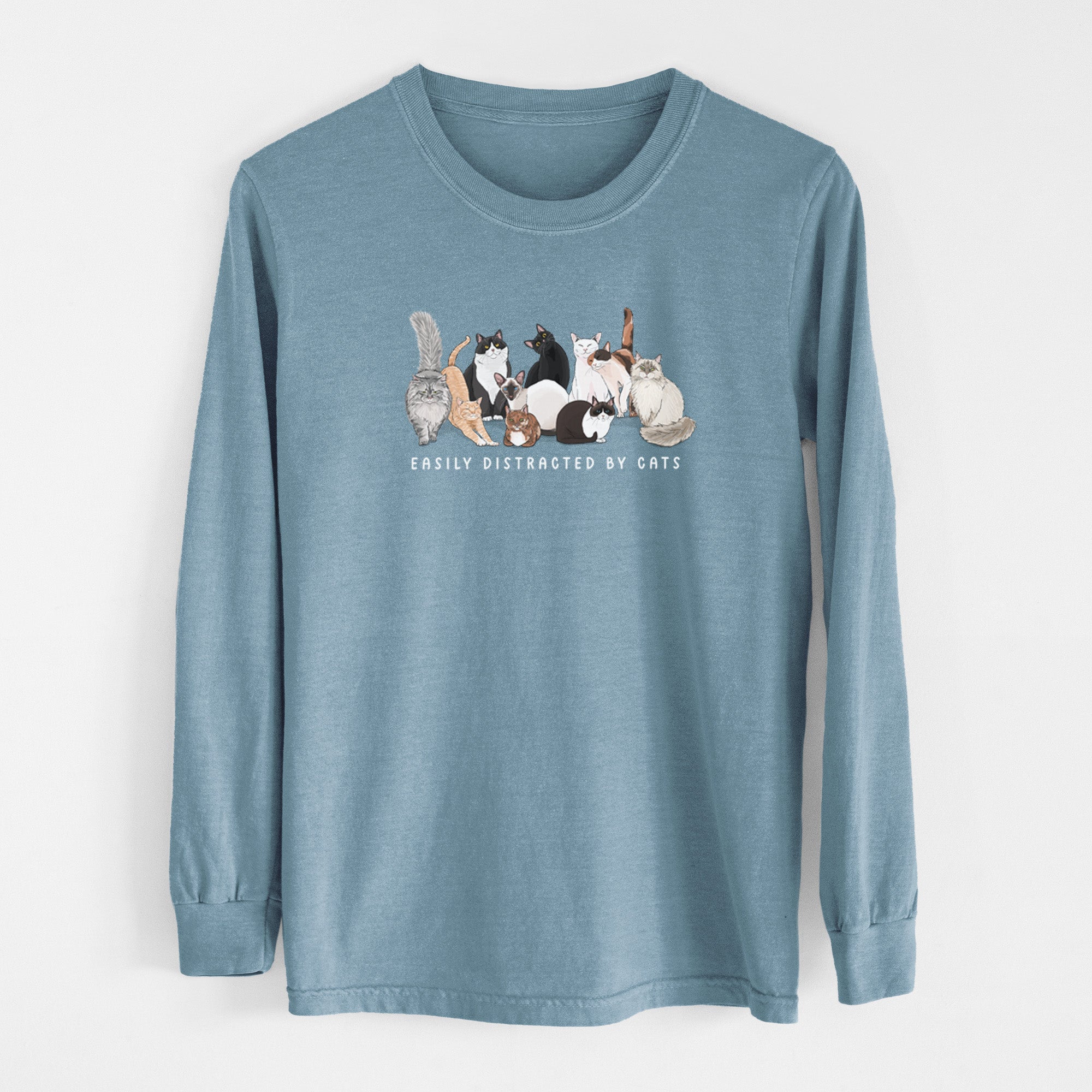 Vibrant Easily Distracted by Cats - Heavyweight 100% Cotton Long Sleeve