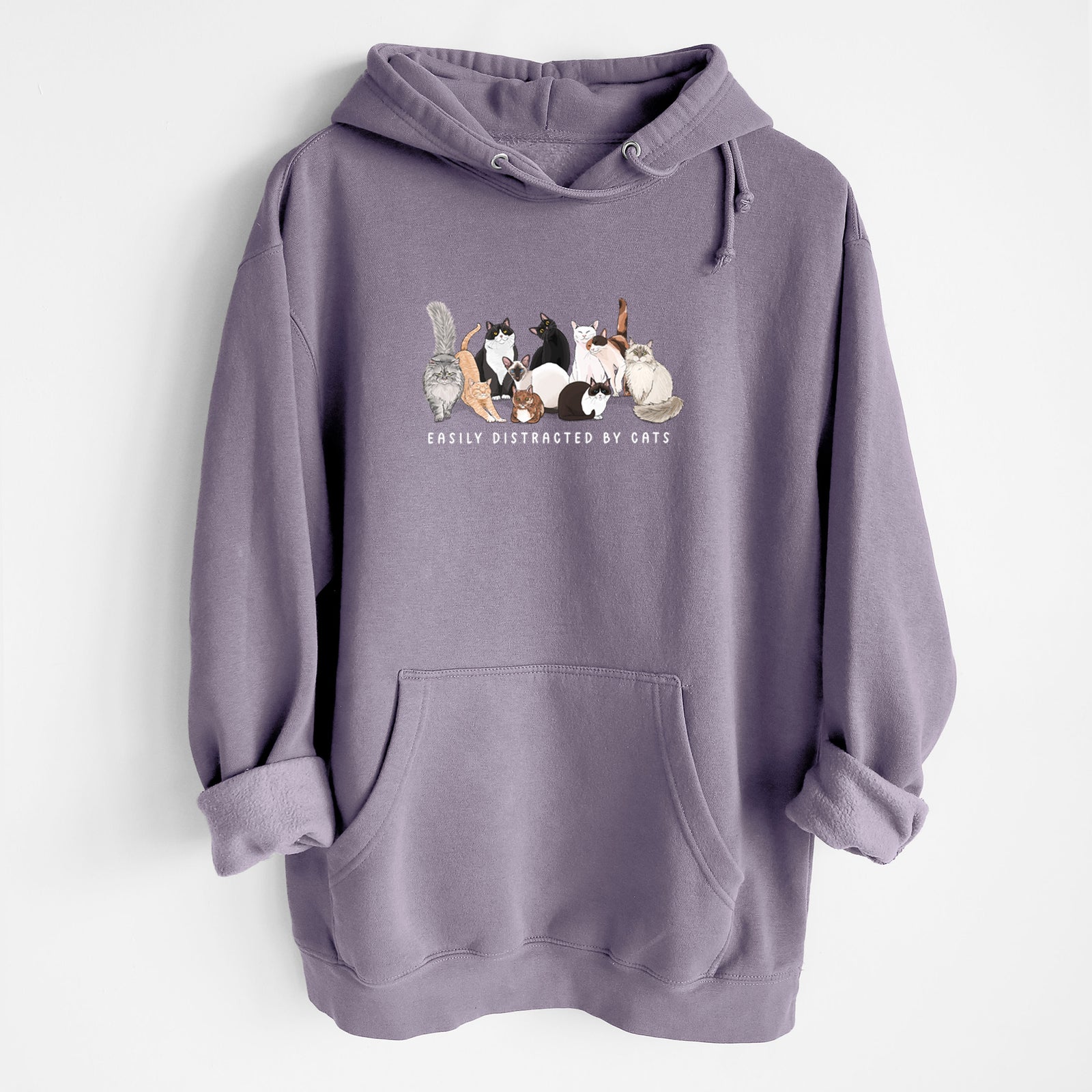 Vibrant Easily Distracted by Cats - Heavyweight Fleece Hoodie