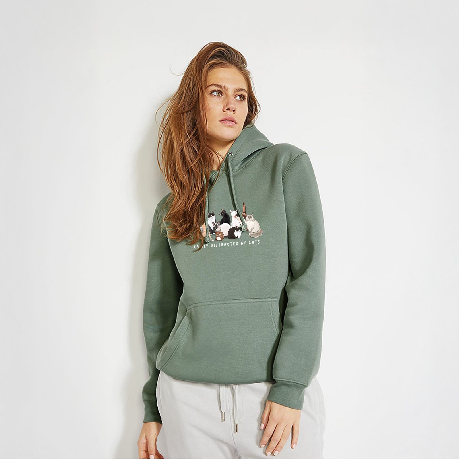 Vibrant Easily Distracted by Cats - Heavyweight Fleece Hoodie