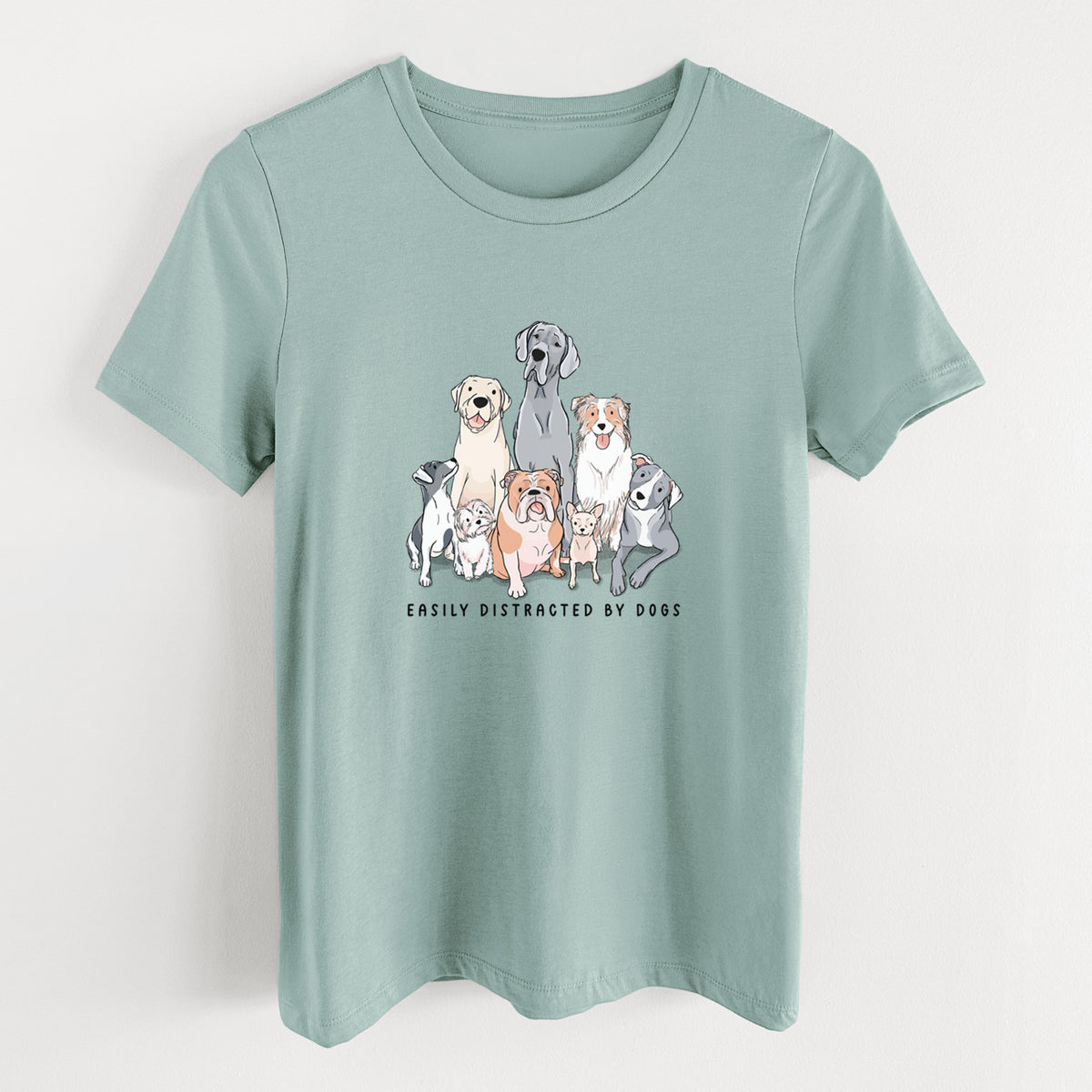 Vibrant Easily Distracted by Dogs - Women's Lightweight Relaxed Fit 100% Cotton Crewneck