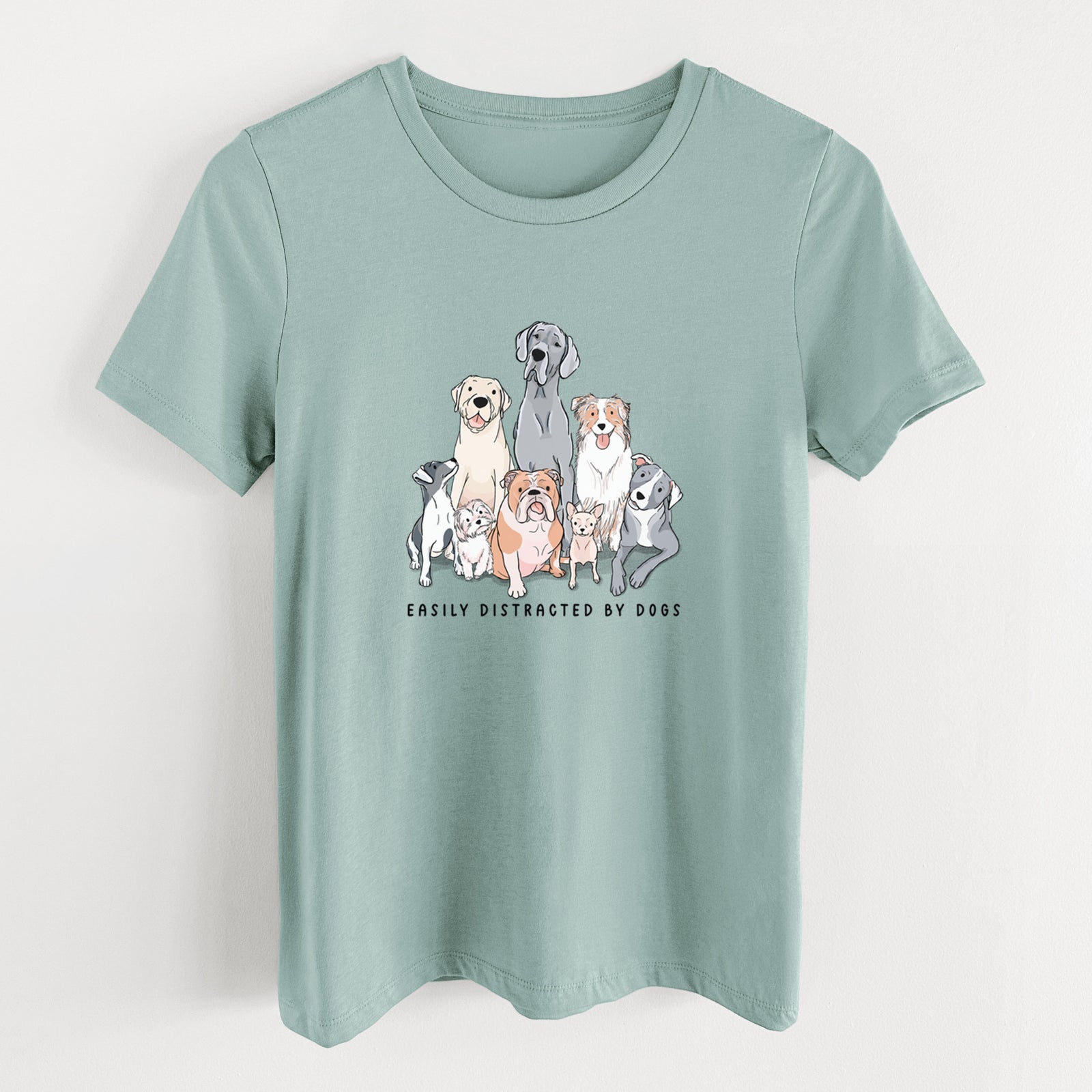 Vibrant Easily Distracted by Dogs - Women's Lightweight Relaxed Fit 100% Cotton Crewneck