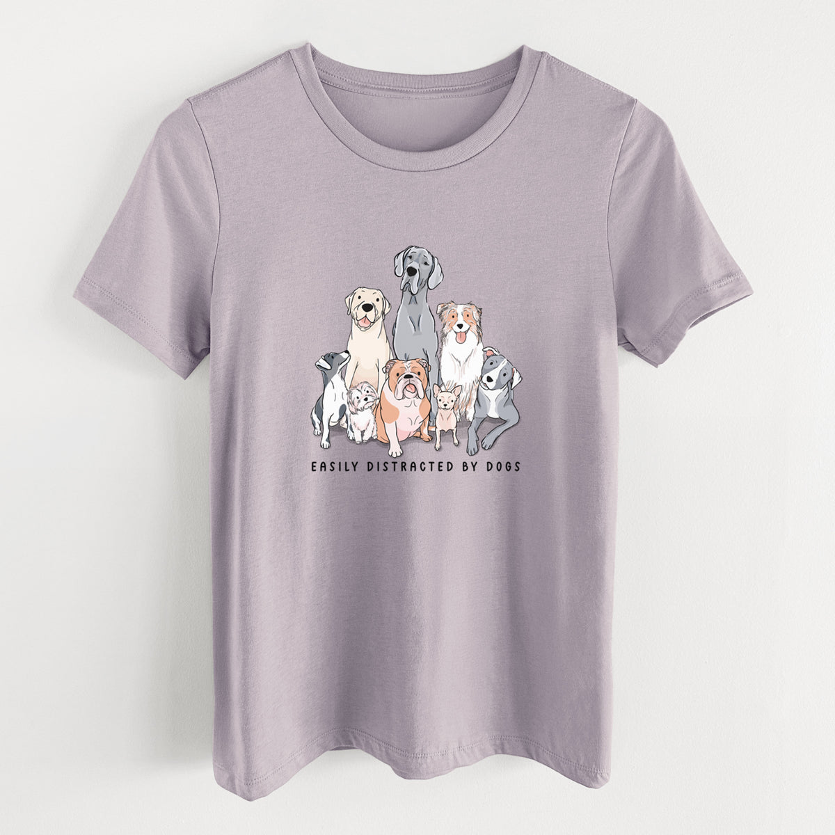 Vibrant Easily Distracted by Dogs - Women&#39;s Lightweight Relaxed Fit 100% Cotton Crewneck