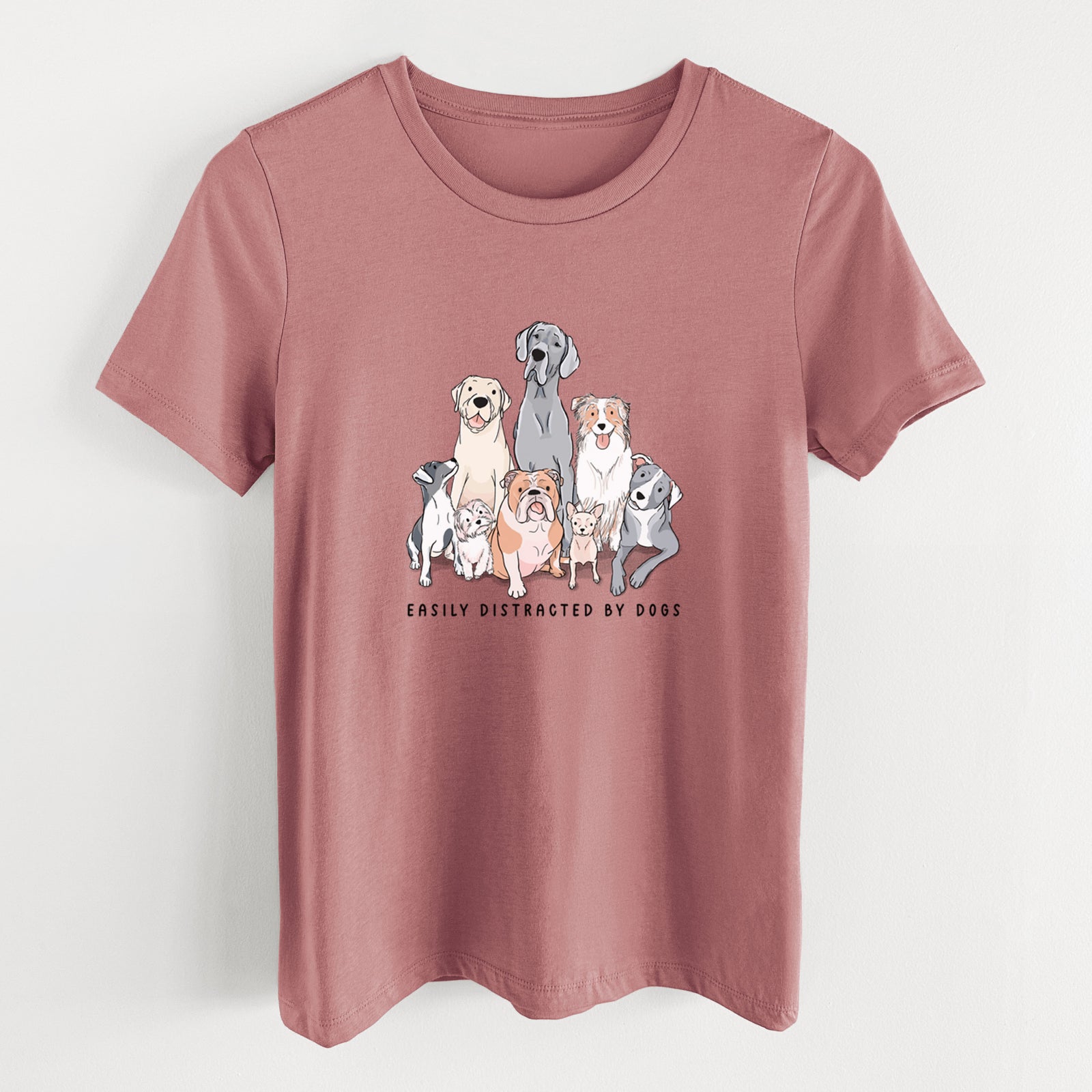 Vibrant Easily Distracted by Dogs - Women's Lightweight Relaxed Fit 100% Cotton Crewneck